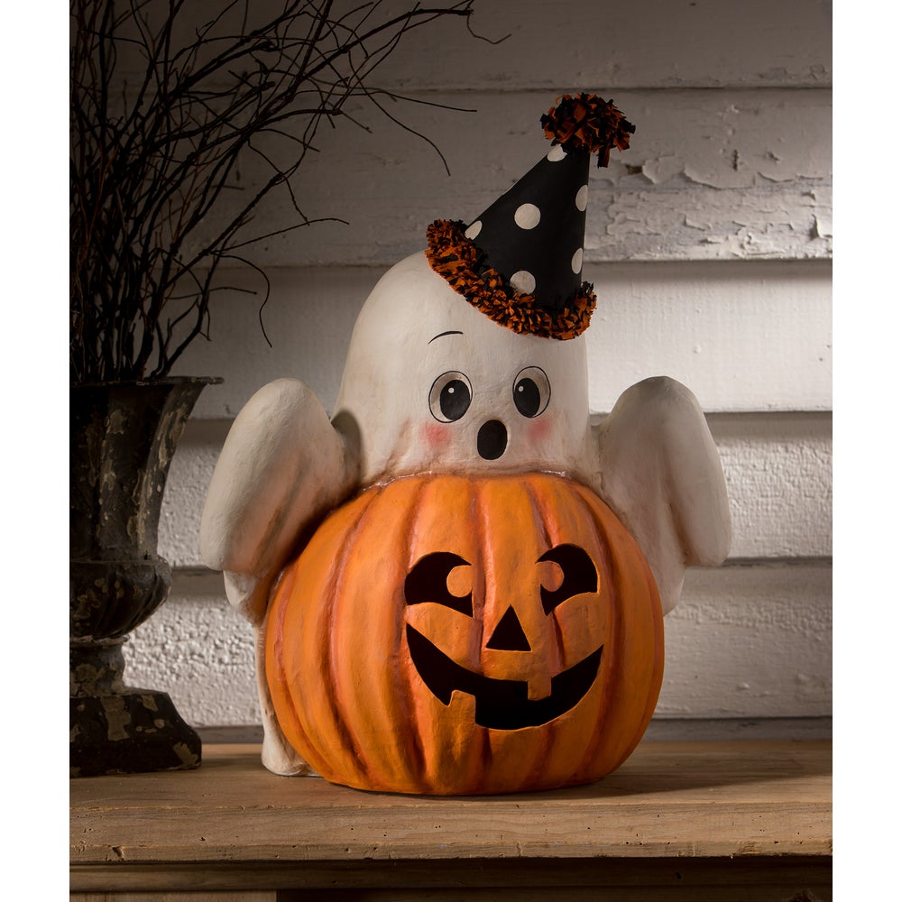Boo Ghost Jack O'Lantern Halloween Decor by Bethany Lowe Designs - Spooky Home & Party Decoration for Indoor & Outdoor Use