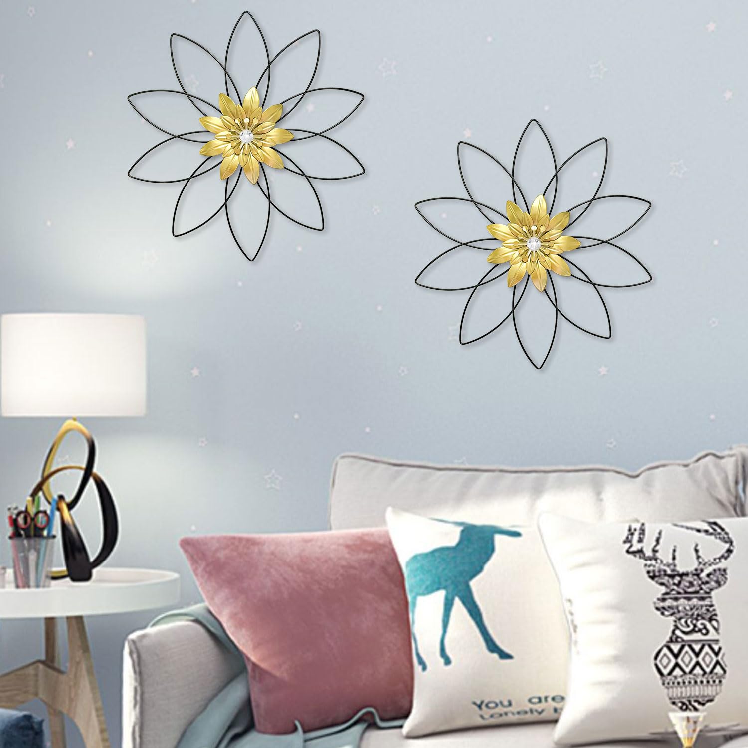 2 Pack Black Metal Flower Wall Decor Sculpture - Elegant Patio, Balcony, Living Room, Bathroom, Bedroom & Dining Room Wall Art - Perfect for Home & Office Decor