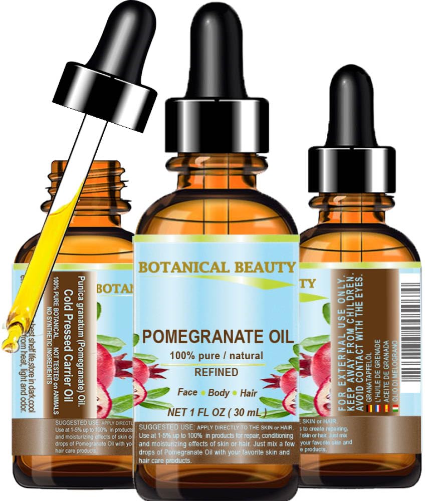 100% Pure Pomegranate Seed Oil - Cold Pressed & Refined, 1 Fl Oz (30ml) for Face, Skin, Hair & Nails Care | Rich in Vitamin C | Natural Carrier Oil for Moisturizing, Anti-Aging & DIY Beauty Recipes | Perfect for Dry Skin, Hair Treatment & Massage Therapy