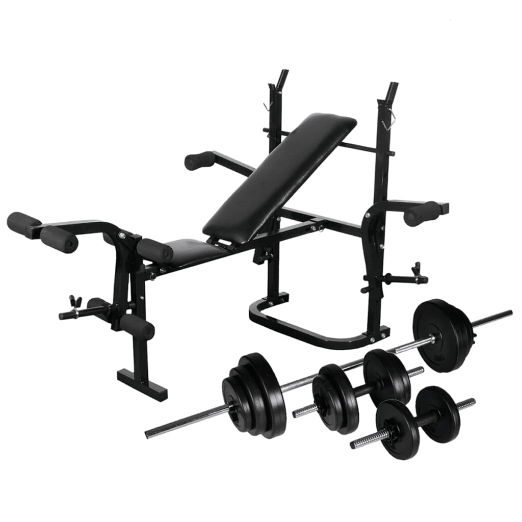 vidaXL Adjustable Weight Bench with 30.5kg Barbell & Dumbbell Set, Heavy Duty Weight Rack - Perfect for Home Gym Strength Training & Bodybuilding Workouts