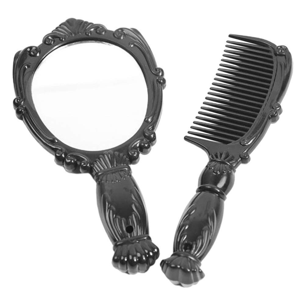Beaupretty Vintage Hand Mirror Set - 2PCS European Style Cosmetic Mirror with Comb, ABS Decorative Handheld Mirror for Makeup, Travel & Home Decor