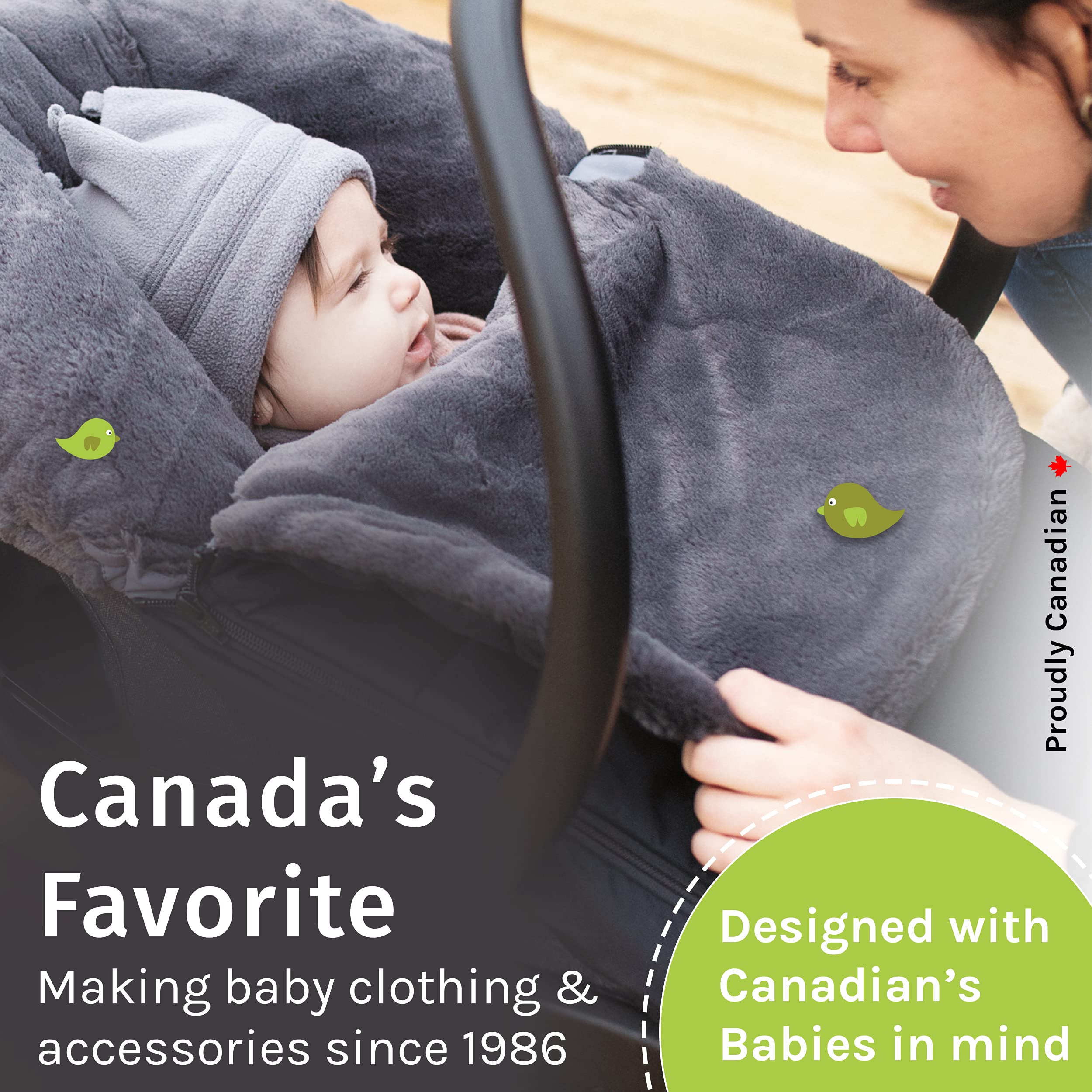 Perlimpinpin Baby Car Seat Cover - Soft Grey Winter Outerwear for Infants & Toddlers - Warm & Cozy Protection for Strollers, Shopping Carts & Car Seats