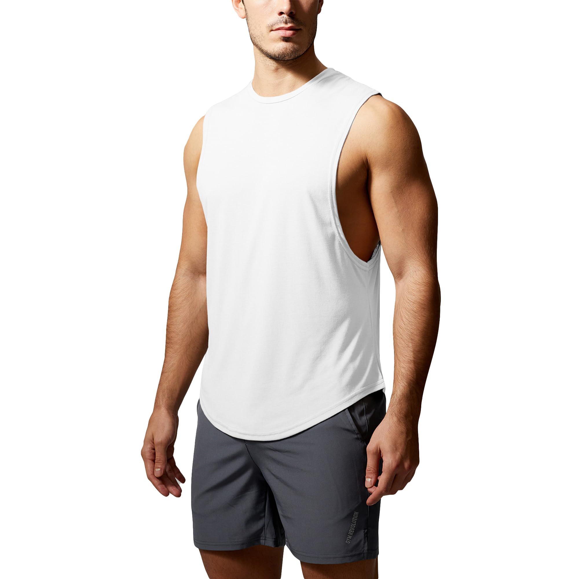GYM REVOLUTION Men's 5 Pack Workout Tank Tops - Moisture Wicking Fitness Shirts for Gym, Running & Training - Breathable Sleeveless Muscle Shirts for Men