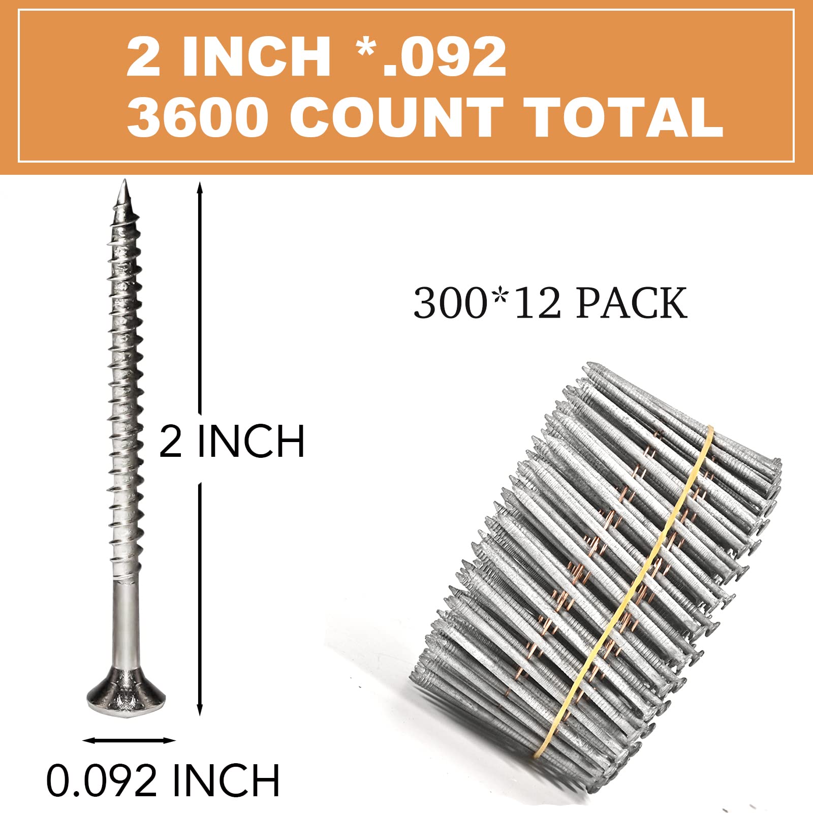 BHTOP 3600 Count 15-Degree 2 Inch Siding Nails - .092 Wire Collated Coil Ring Shank, Hot-Dipped Galvanized for Siding Nailer - Perfect for Roofing, Fencing, and Exterior Trim Installation