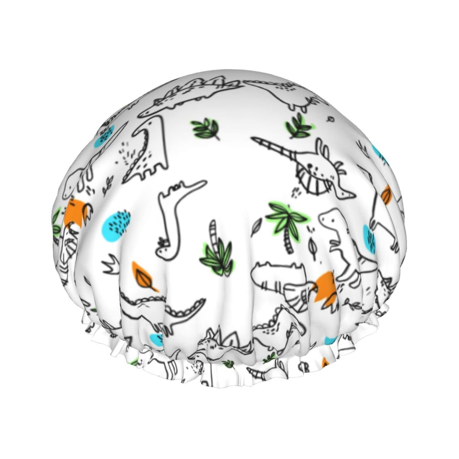 Dinosaur Print Reusable Waterproof Shower Cap for Women - Double Layer Bath Hair Protector for Swimming, Spa & Salon Use