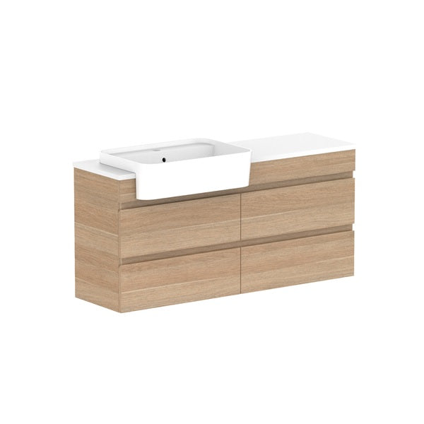 ADP Glacier Pro Semi-Recessed All-Drawer Twin Vanity with Solid Surface Top - Modern Bathroom Sink Cabinet for Master Bath & Guest Room Remodel