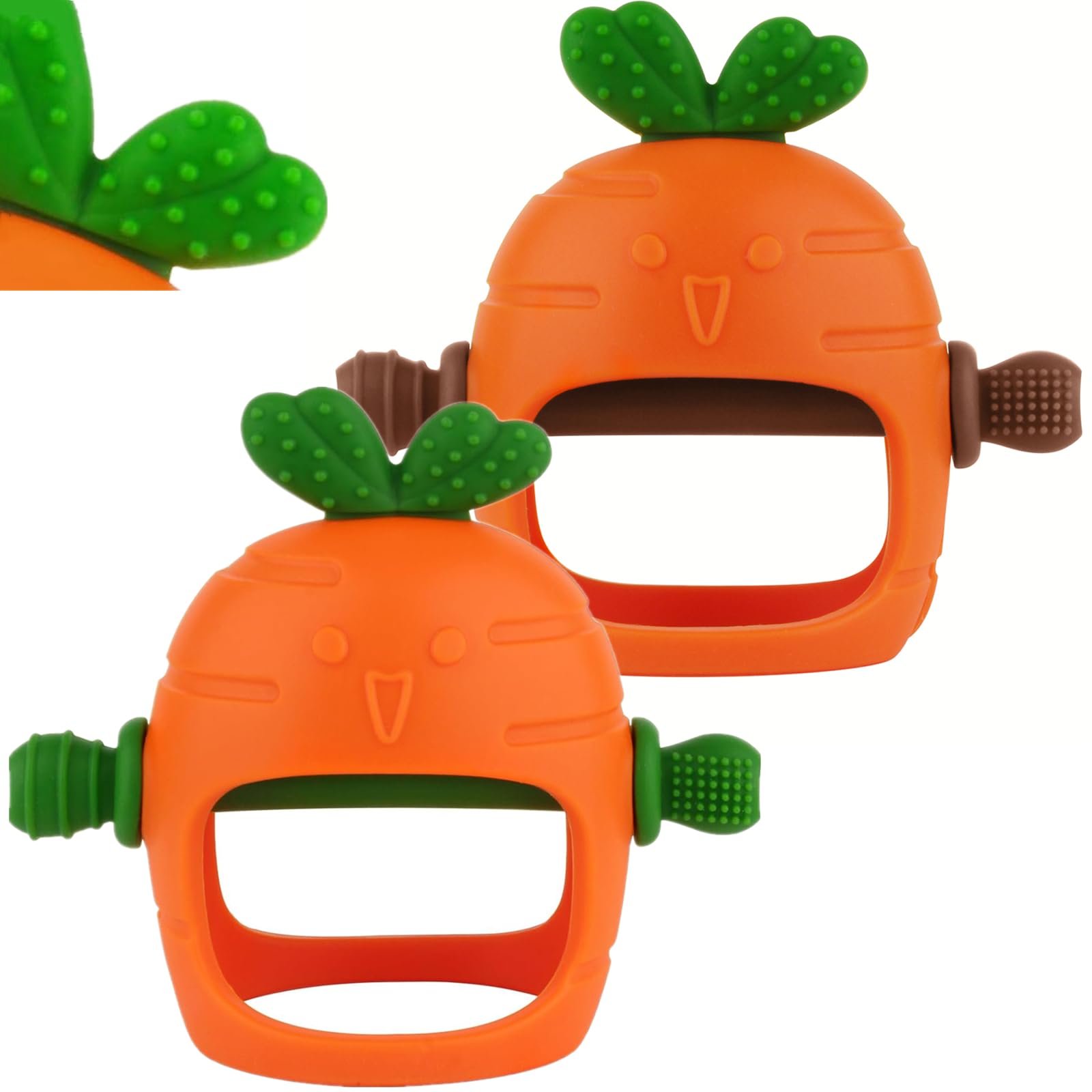 2 Pack Baby Teething Toys - Food Grade Silicone Carrot Teething Mittens for Infants 0-36 Months | BPA Free, Anti-Dropping Wrist Design | Perfect for Soothing Sore Gums During Teething, Travel & Playtime