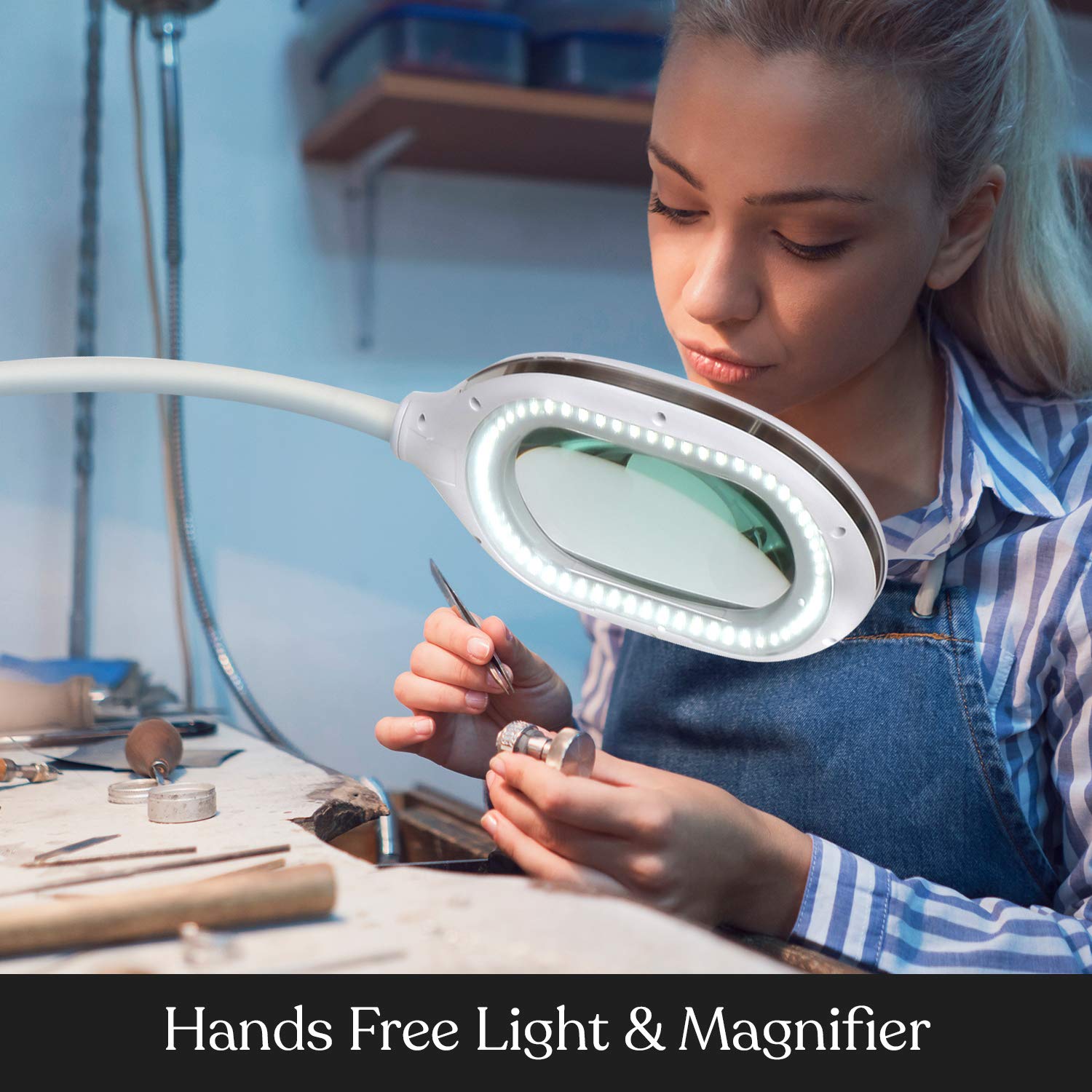 Brightech LightView Pro Magnifying LED Desk Lamp - 3-in-1 Adjustable Floor Lamp with Glass Magnifier for Reading, Hobbies & Professional Work | Durable Flexible Work Light for Crafts, Sewing, Jewelry Making & Detailed Tasks (White)