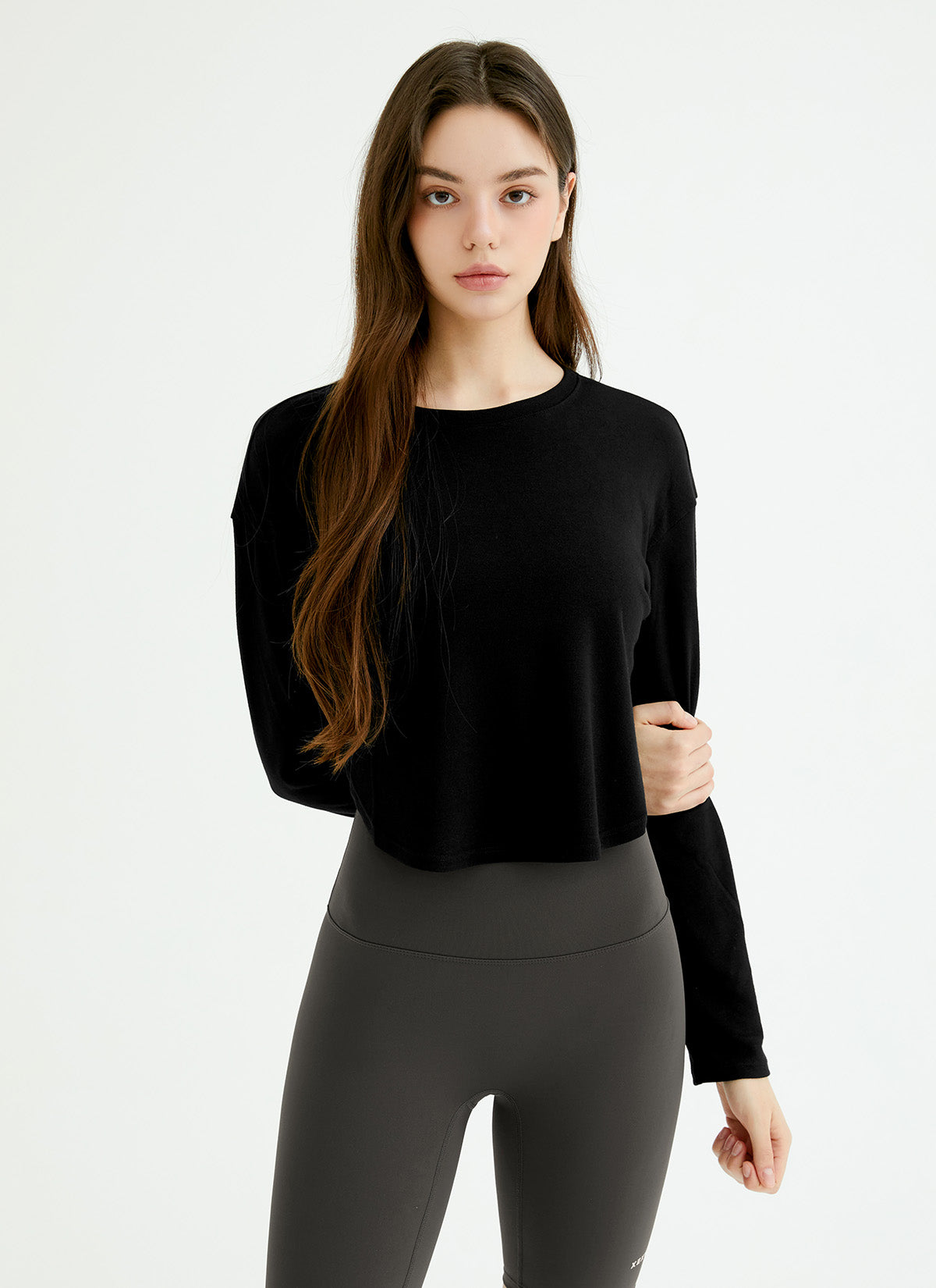 Women's Easy Round Crop Long Sleeve Tops - Casual Stretch Knit Shirt for Layering, Workout & Everyday Wear | Perfect for Yoga, Running, Office & Street Style Outfits