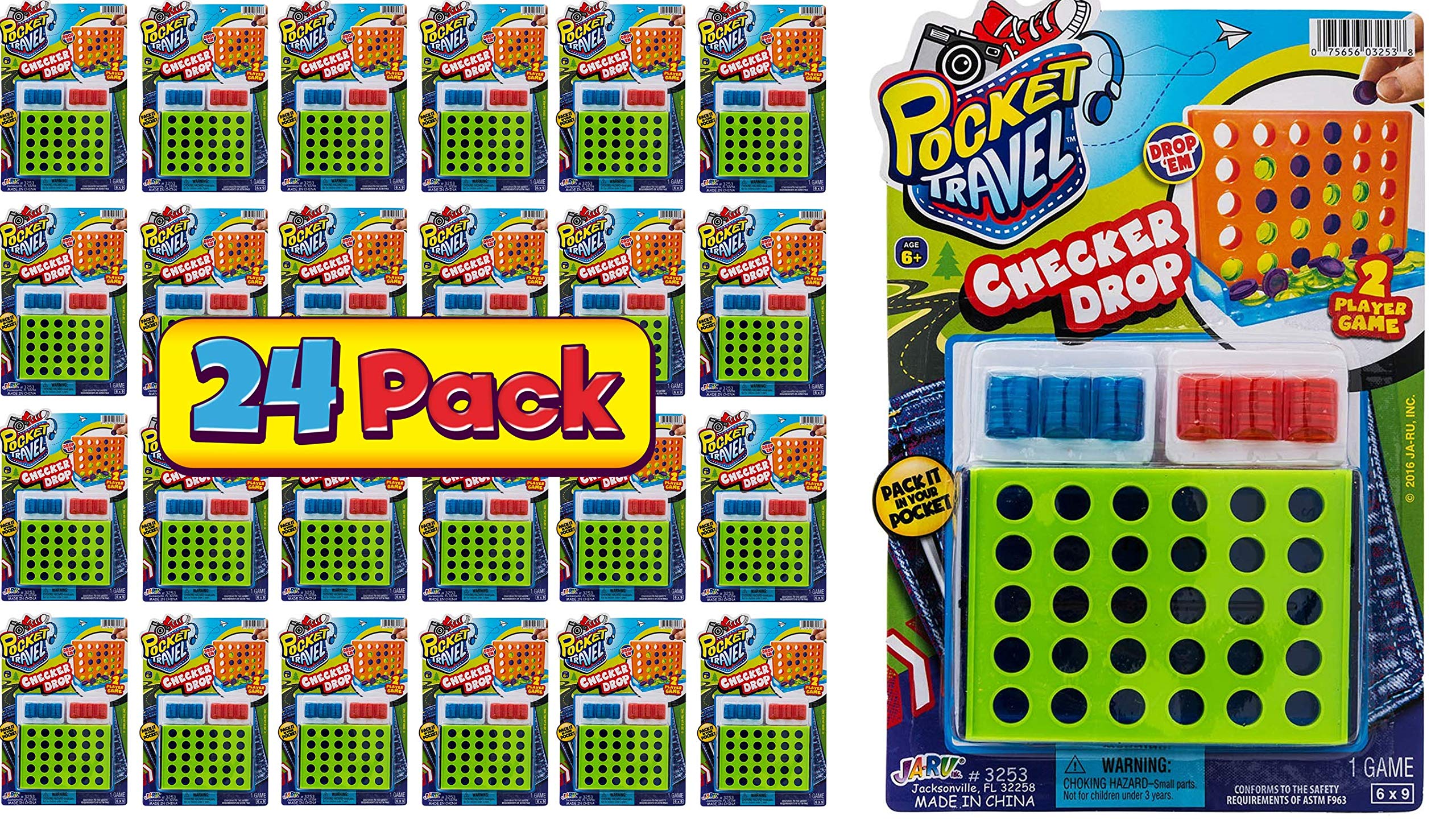 JA-RU Mini 4-in-a-Row Travel Game - Pocket Size Board Game for Family & Travel Fun