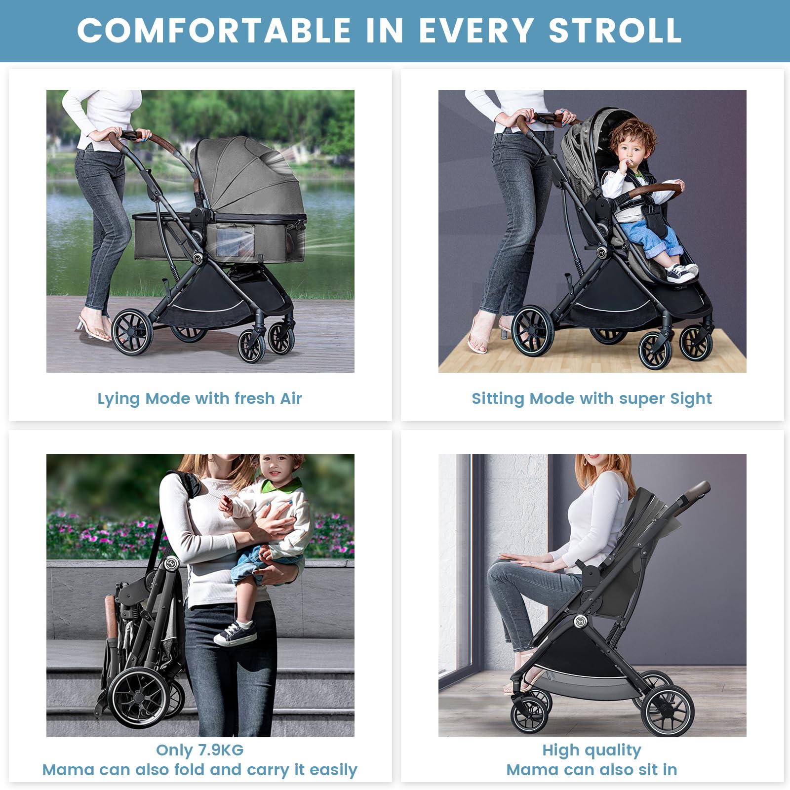3-in-1 Convertible Baby Stroller with Bassinet | Portable Foldable Stroller for Newborns & Toddlers | One-Hand Fold, Reversible Seat & Extra Storage | Perfect for Travel, Shopping & Daily Walks