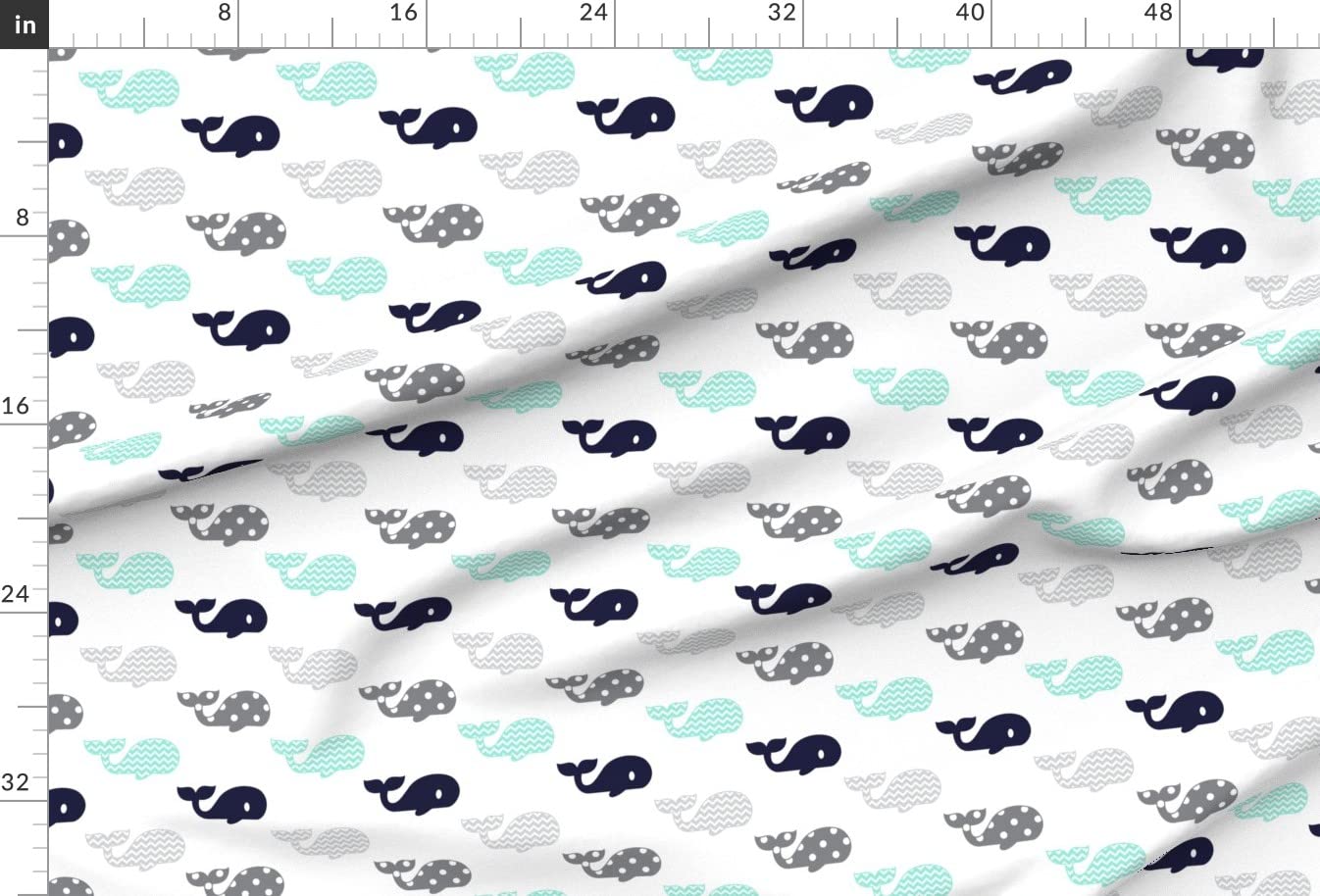 Whale Stripe Nautical Nursery Fabric by Spoonflower - Printed on Velvet Upholstery Material by The Yard | Gender Neutral Summer Beach Theme | Perfect for Home Decor, Apparel & DIY Projects (Ideal for Baby Rooms, Beachwear & Coastal Interior Design)