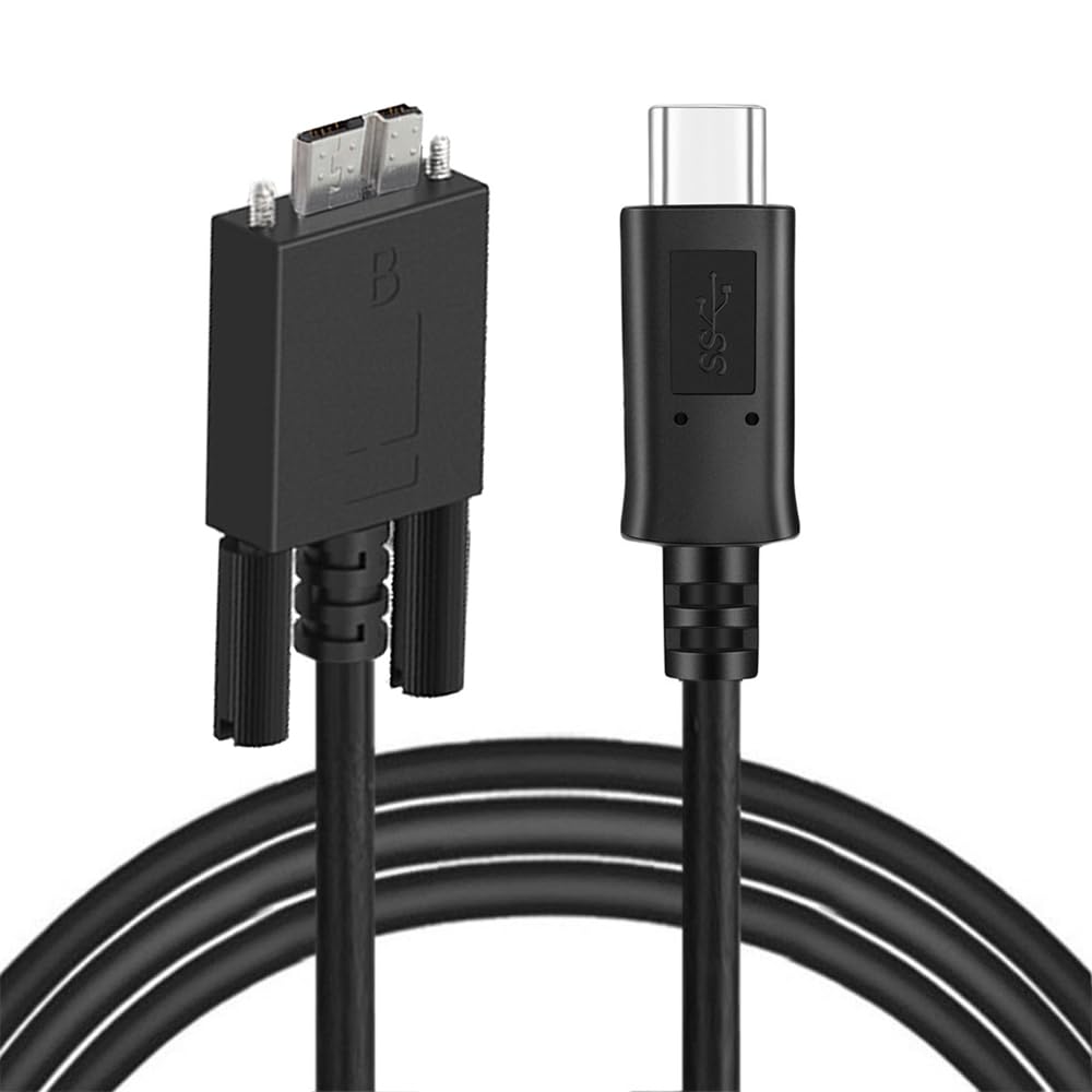 5Gbps Micro USB 3.0 to USB-C Cable - Screw Mount Straight Connector for Industrial Cameras & Storage Devices | High-Speed Data Transfer for Security Systems, Medical Imaging & Factory Automation