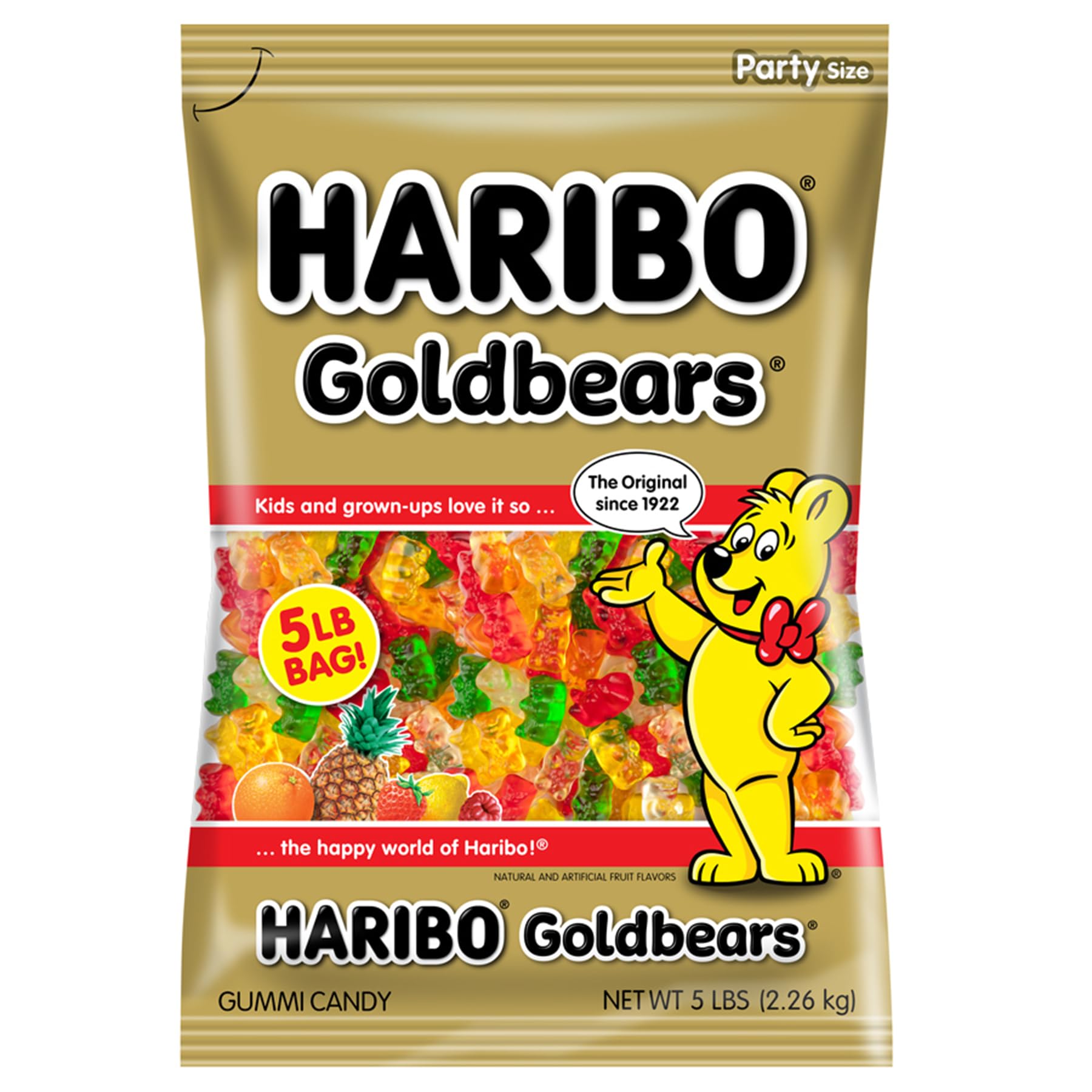 HARIBO Goldbears Assorted Fruit Flavors Gummy Candy - 5 Pound Bulk Bag - Perfect for Parties, Movie Nights & Snacking