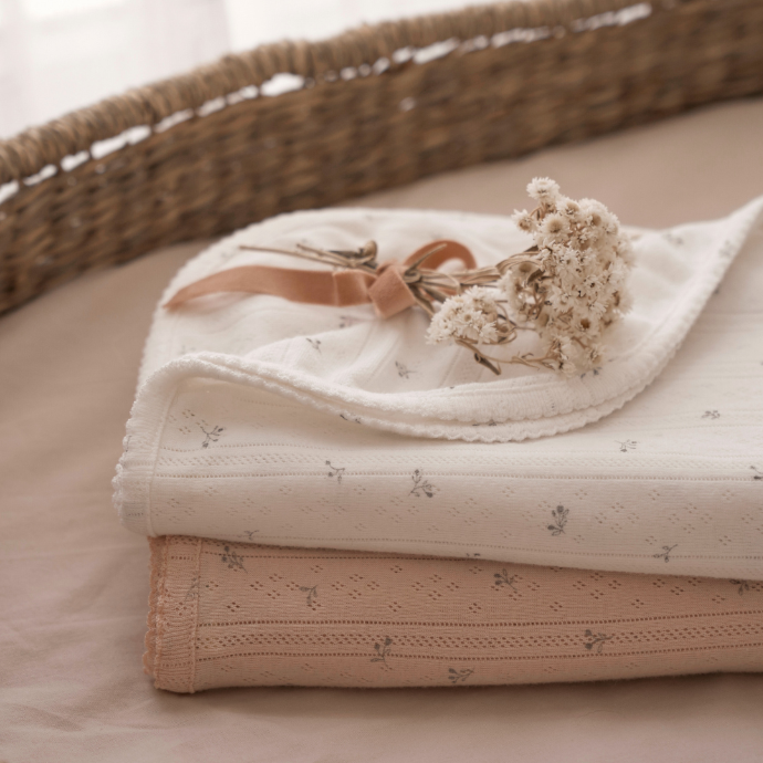 Soft White Floral Organic Cotton Pointelle Baby Blanket - Breathable & Hypoallergenic for Newborns, Infants & Toddlers - Perfect for Swaddling, Nursing, Stroller & Crib Use