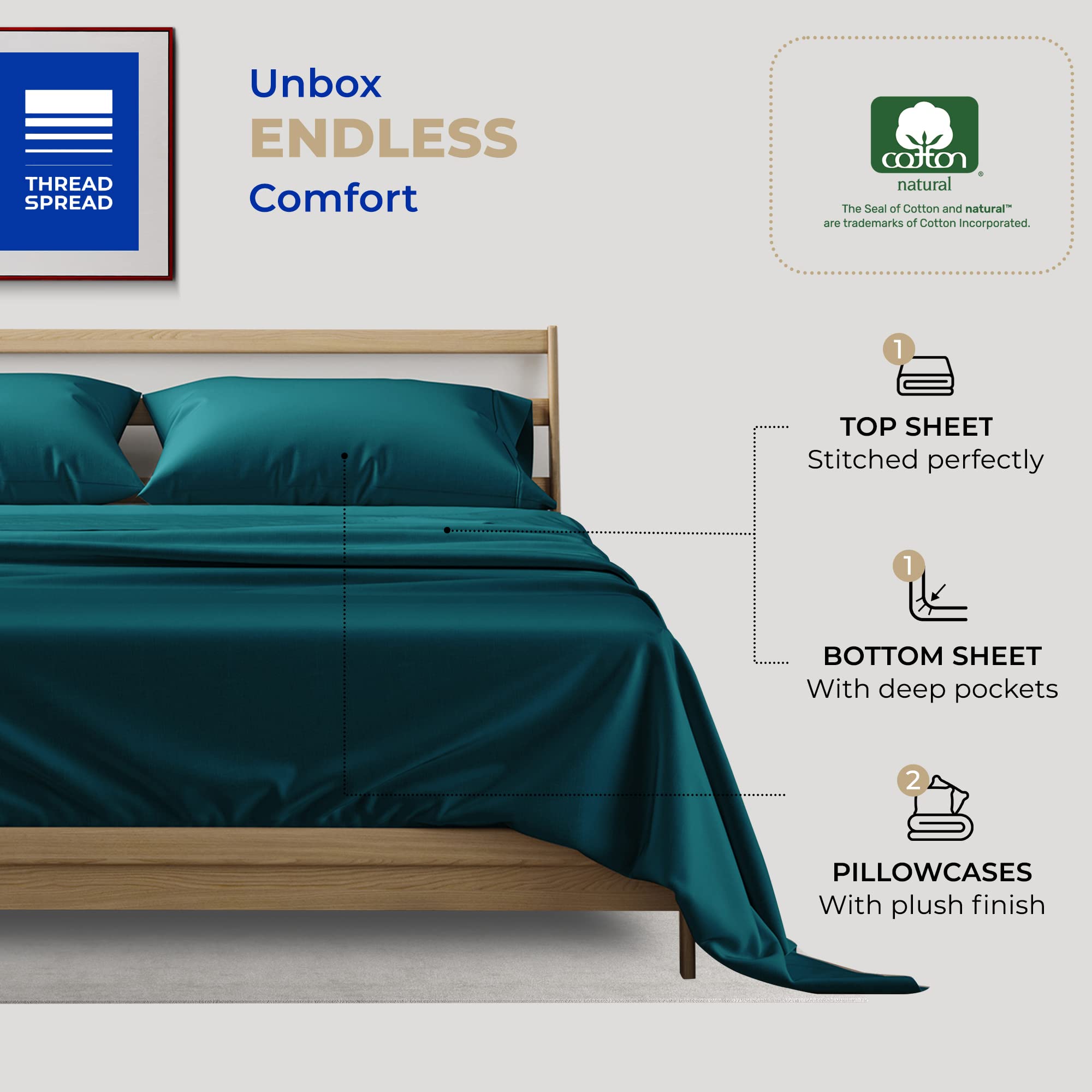 Luxury 400 Thread Count King Size Cotton Sheets Set - 4 PC 100% Egyptian Cotton Bed Sheets for King Bed with 16