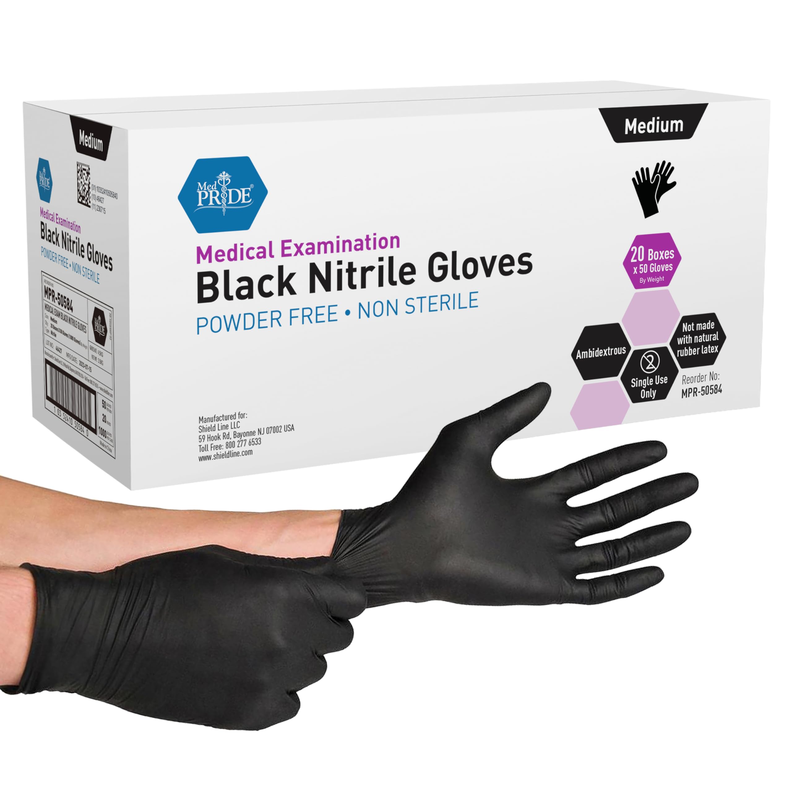 MED PRIDE Black Nitrile Exam Gloves - 4 Mil Thick, Powder-Free, Latex-Free Disposable Gloves for Medical, Surgical, Dental, Hospital & Home Use - Ideal for Healthcare Professionals, Tattoo Artists & Cleaning