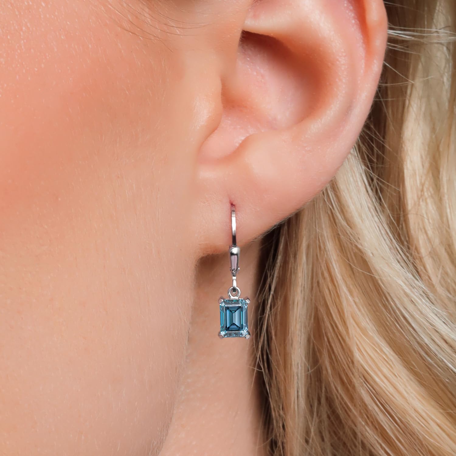 Gem Stone King 925 Sterling Silver Emerald Cut 7x5mm Birthstone Drop Dangle Earrings for Women | Leverback Design | Perfect for Weddings, Parties & Everyday Wear