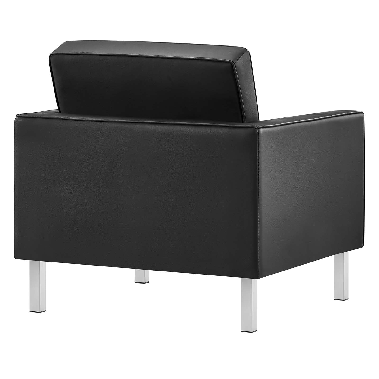 Modway Loft Tufted Button Faux Leather Accent Armchair - Silver Black Upholstered Living Room Chair for Home Office, Lounge & Reading Nook