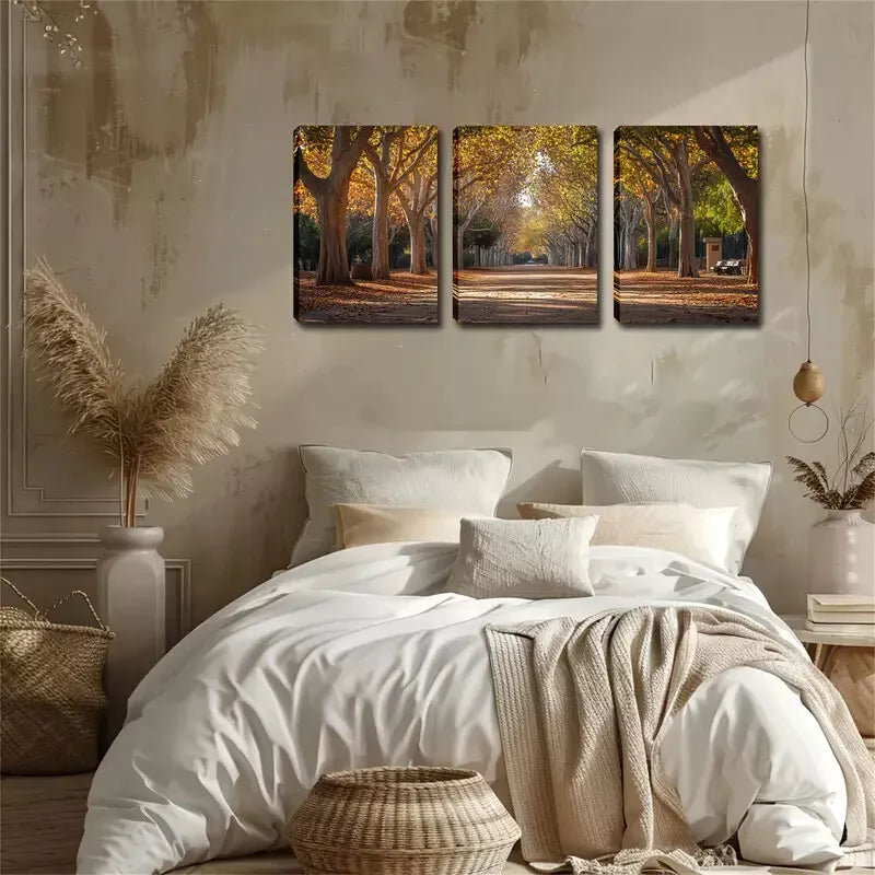 3-Piece Autumn Road Tree Wall Art Set - Framed Canvas 40x60cm - High Quality Print - 100% Australian Made - Ready to Hang - Perfect for Living Room, Bedroom & Office Decor