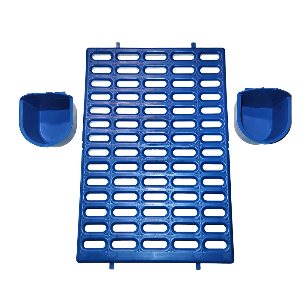 Premium Rabbit & Small Animal Cage Mat with 2 Food/Water Cups - Soft Resting Pad for Rabbits, Guinea Pigs, Hamsters (Blue) - Ideal for Cage Comfort & Pet Dining Accessories
