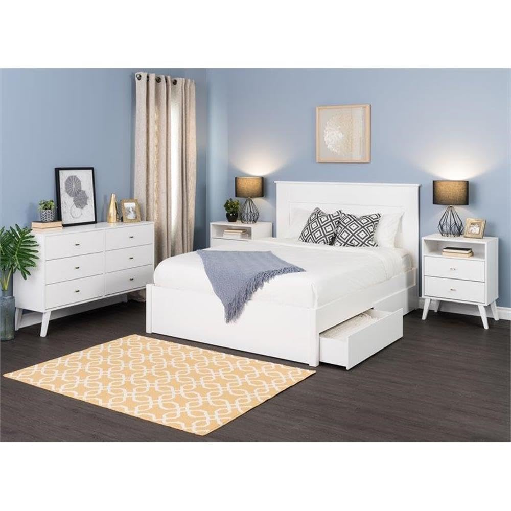 Mid Century Modern Nightstand Set of 2 - White 2-Drawer Tall Bedside Table for Bedroom, Living Room & Guest Room - Home Square Furniture