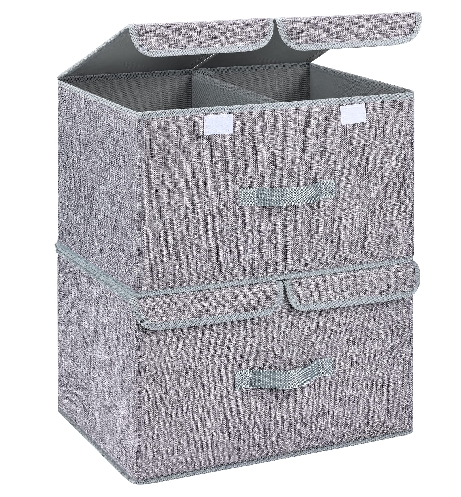 DIMJ Foldable Storage Cubes with Lids - 2 Pack Gray Cloth Bins with Dual Handles for Home & Office Organization | Collapsible Large Baskets for Closet, Shelf, and Underbed Storage | Perfect for Toys, Blankets, and Seasonal Items
