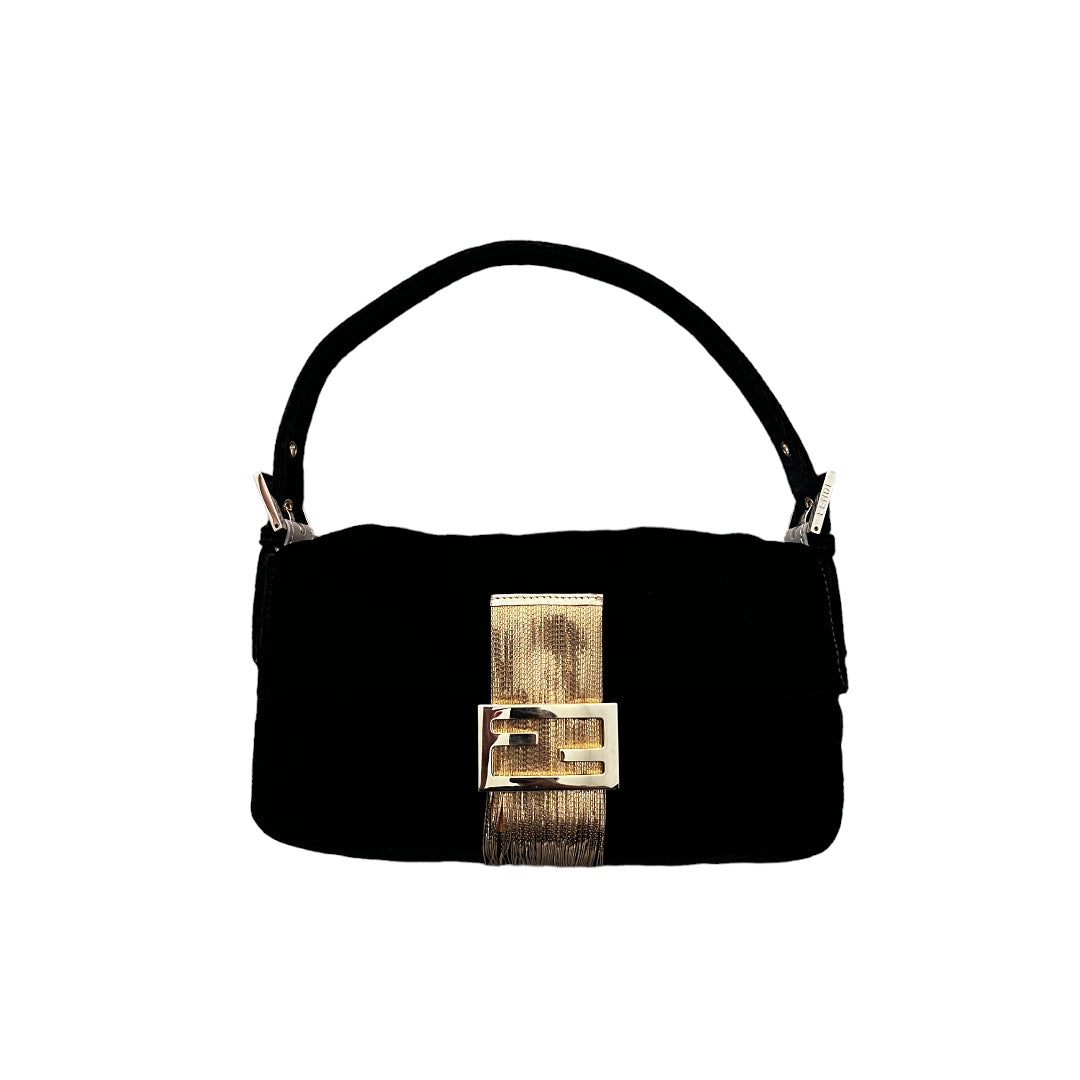Fendi Vintage Velvet Fringe Baguette Bag - Luxury Designer Crossbody Purse for Women | Perfect for Evening Parties, Date Nights & Special Occasions
