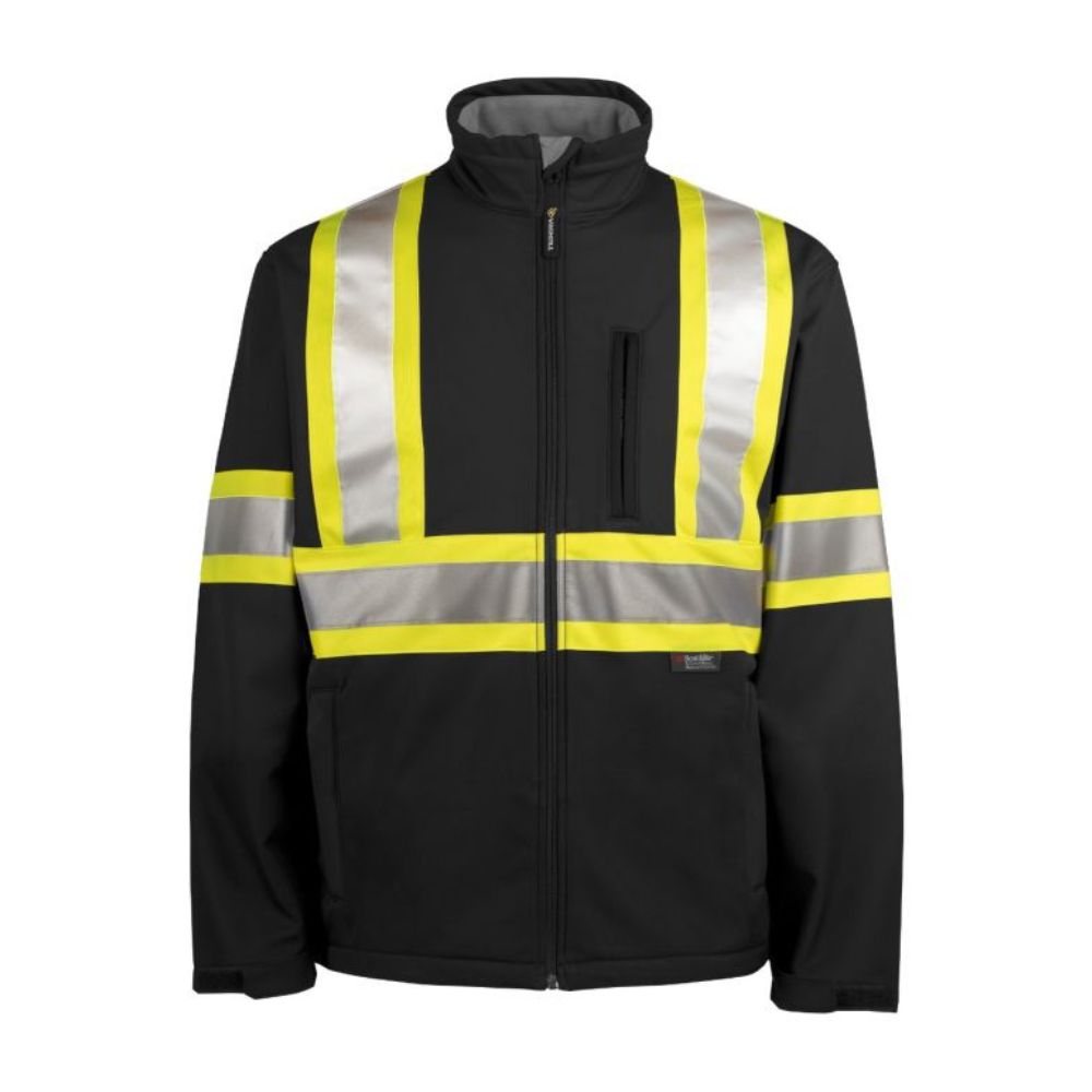 Terra High Visibility Softshell Work Jacket for Men - Black (116516BK) | Waterproof & Windproof Safety Jacket for Construction, Road Work & Outdoor Winter Activities