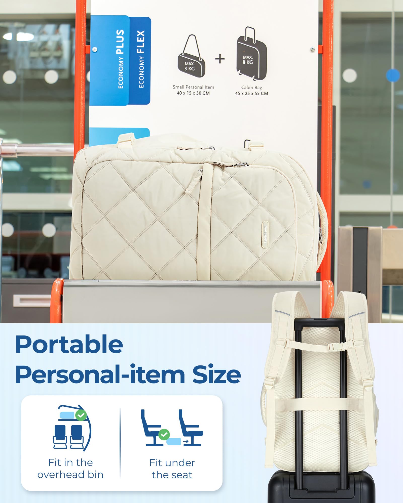 BAGSMART 30L Travel Backpack - TSA Approved Carry On Backpack with Laptop Compartment & Shoe Bag, Anti-Theft Door Lock for Airplane, Business Trip & Commuting - Classic Beige