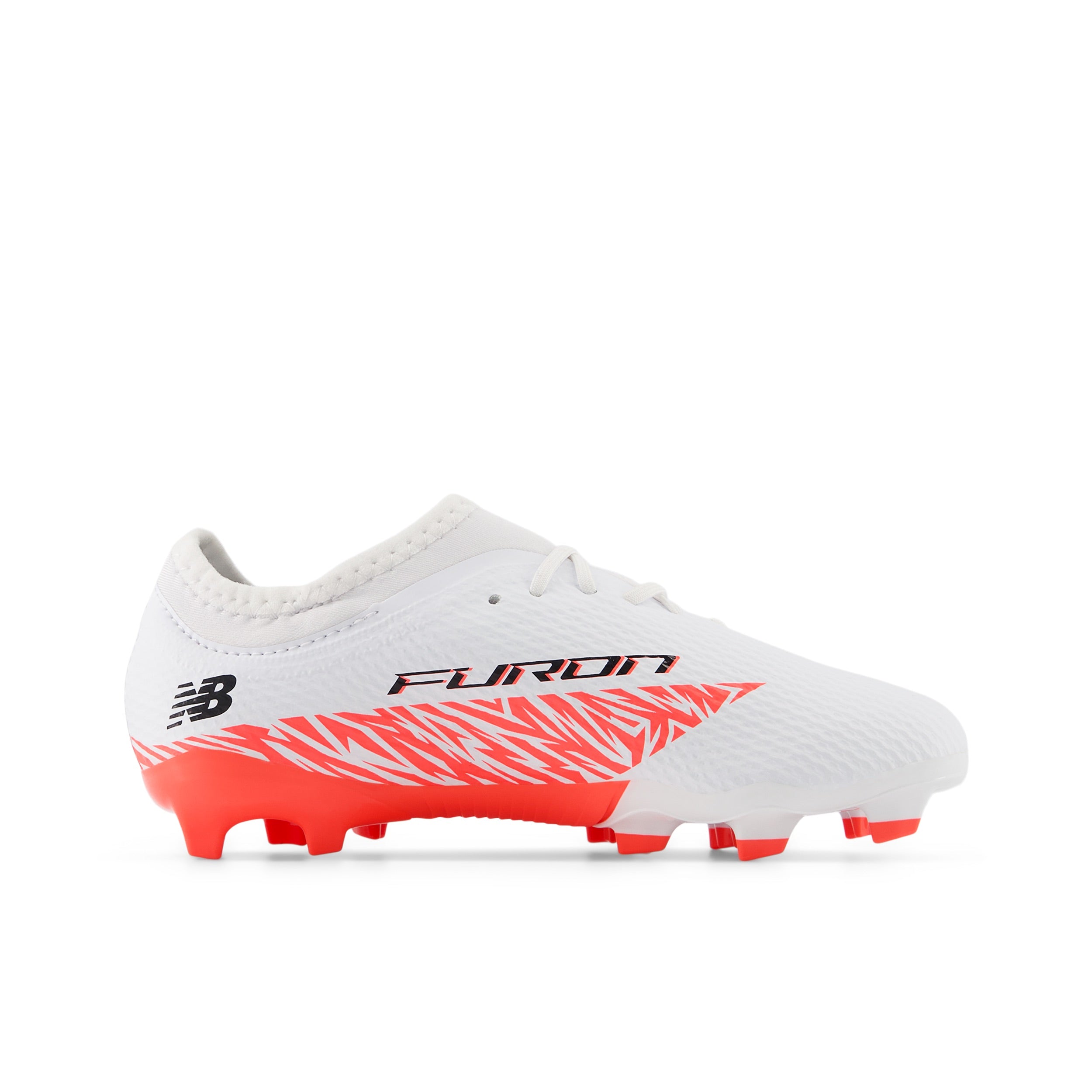 New Balance Furon Team Junior V8 FG Soccer Cleats for Kids - White/Energy Red/Black - Lightweight Football Boots for Youth Players - Perfect for Turf Matches and Training Sessions