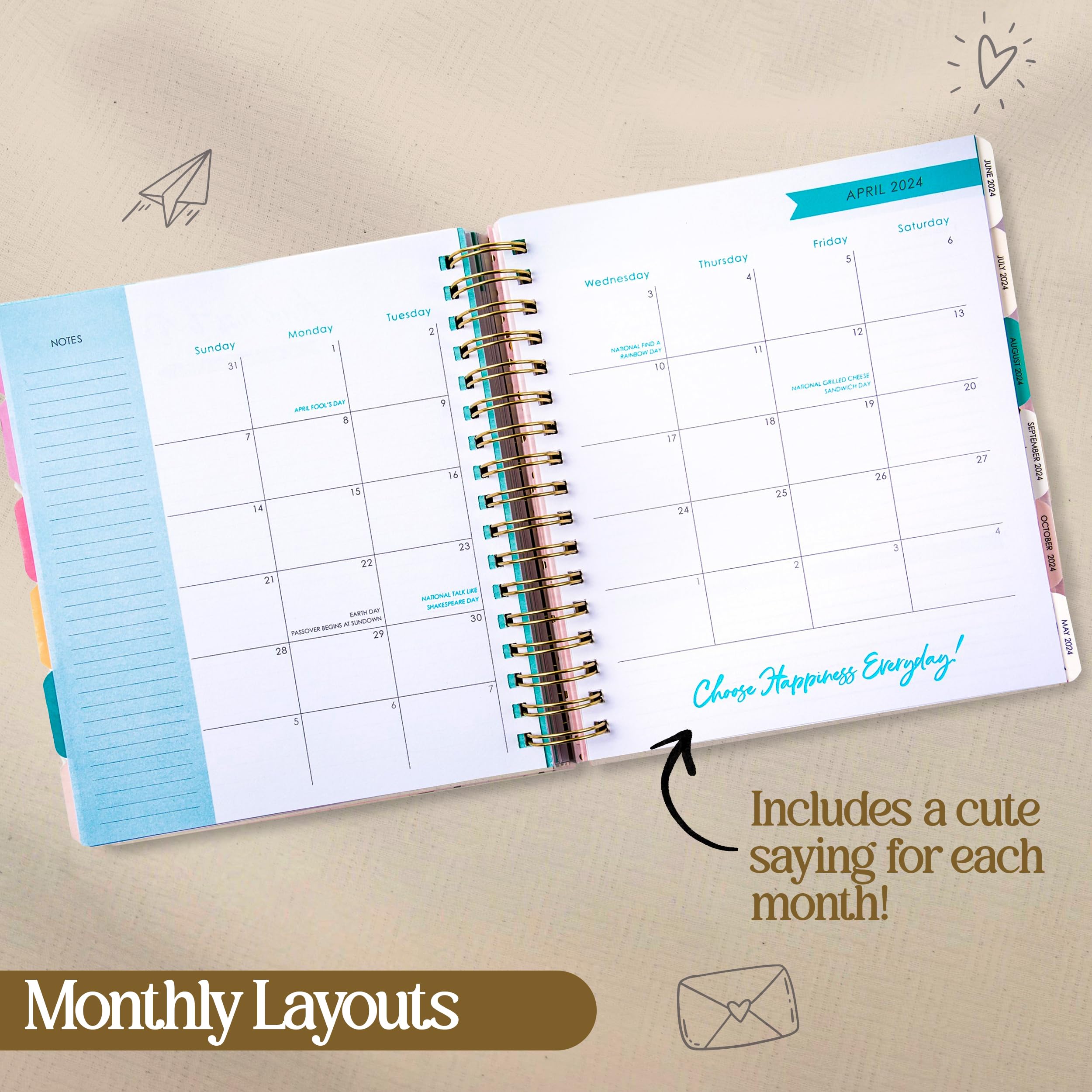 Votum 18-Month Large Academic Planner 2024-2025 - Daily Weekly Monthly Calendar from January to June with Twin-Ring Binding, 3 Sticker Sheets & Notes Pages - Perfect for School, Work & Productivity Planning