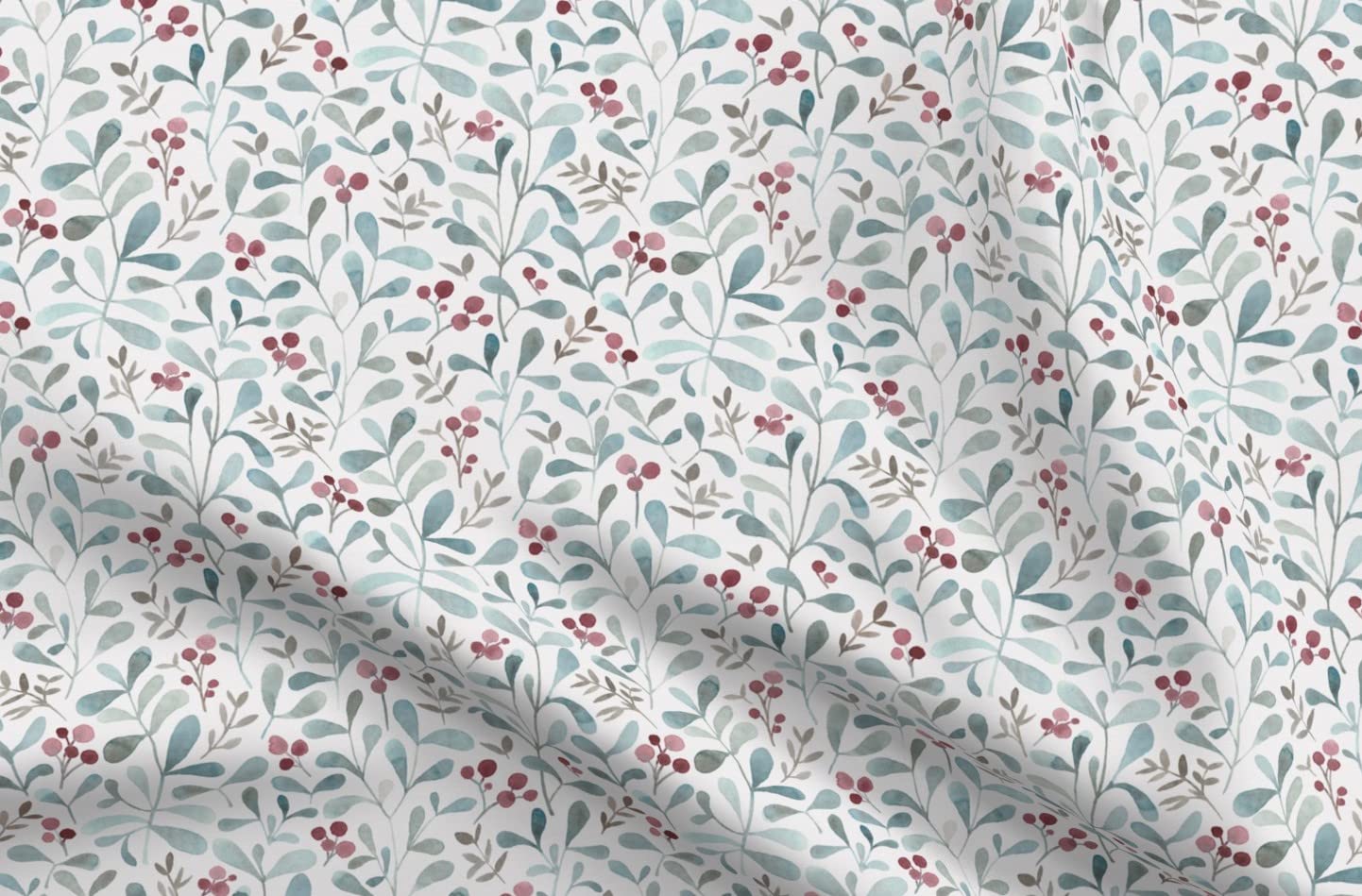 Winter Flora Small Watercolor Red Berries Leaves Christmas Holly Printed Minky Fabric - Soft Fat Quarter for Sewing Baby Blankets, Quilt Backing & Plush Projects - Perfect for Holiday Crafts, DIY Gifts & Home Decor