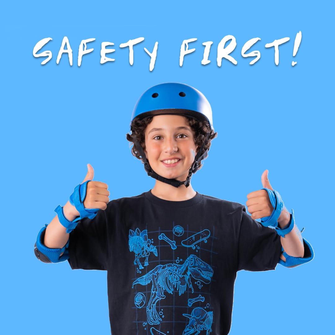 Rude Boyz Kids Skateboard & Bike Helmet Protective Gear Set - Youth Knee Pads, Elbow Pads, Wrist Guards for Boys & Girls - Perfect for Skateboarding, Cycling & Scooter Riding Safety