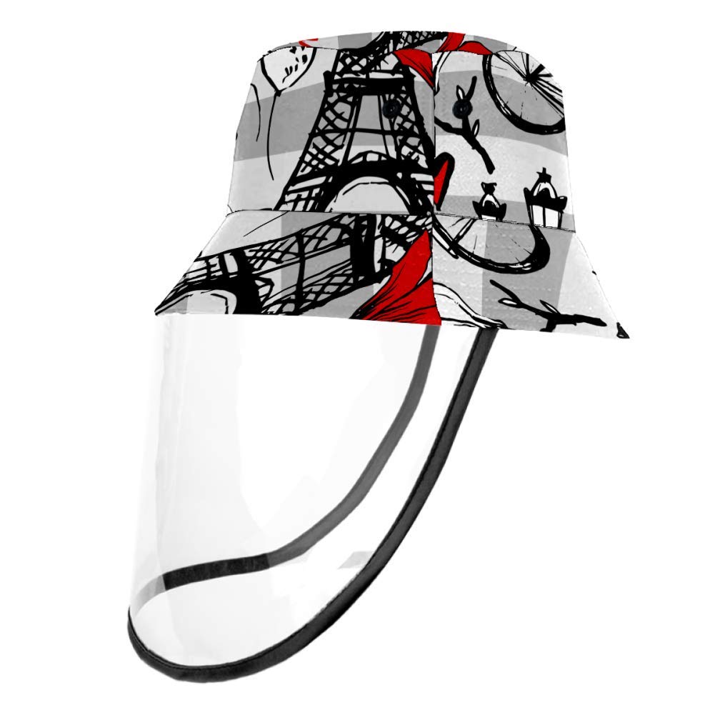 Stylish Removable Sun Hat for Men & Women - Casual Fisherman Bucket Hat for Summer Outdoor Activities | Paris Bicycle Balloon Design in Black Grey Stripe | Perfect for Beach, Travel, Cycling & Gardening