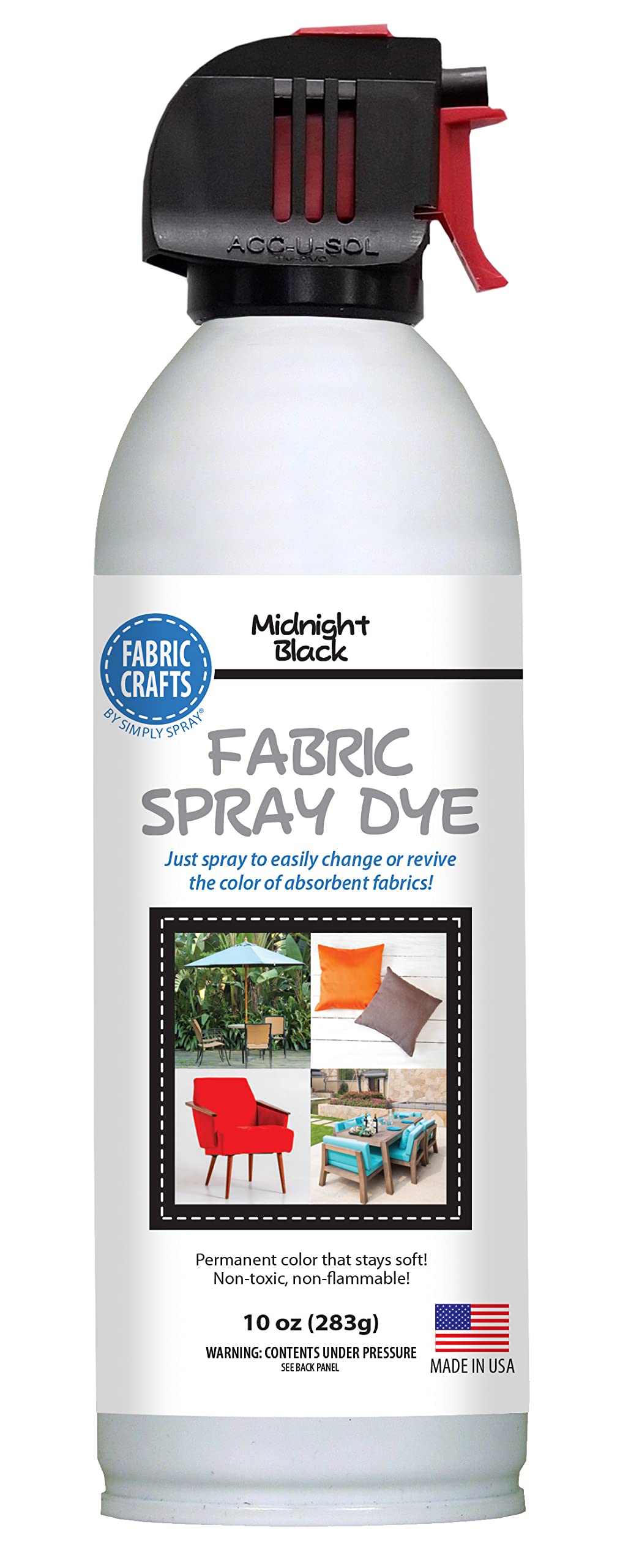Fabric Craft Outdoor Waterproof Non-Toxic All-Purpose Permanent Spray Paint for Fabrics - 10 oz 3 Pack (Midnight Black) - Ideal for DIY Projects, Outdoor Upholstery, and Fabric Decorations