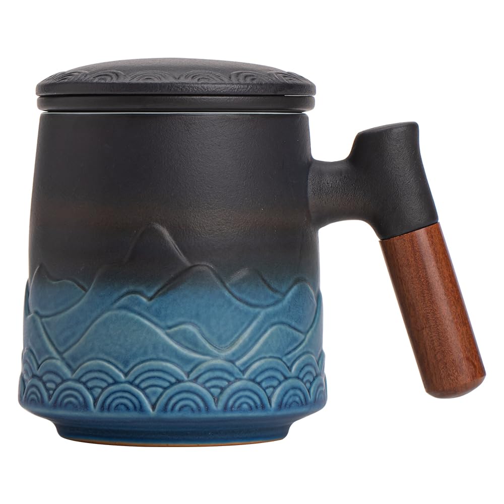 Premium Ceramic Tea Cup with Infuser & Lid - 15.2oz Vintage Style Steeping Mug with Handle - Perfect for Loose Leaf Tea, Coffee & Herbal Brews - Ideal for Office, Home Use & Personalized Gifts