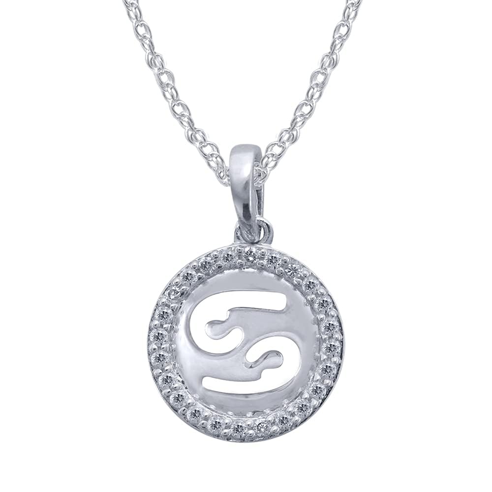 10K White Gold 1/8cttw Round Natural White Diamond Cancer Zodiac Pendant Necklace for Women & Men (H-I Color, I1-I2 Clarity) - Perfect Birthday Gift, Anniversary Present & Astrology Jewelry for Horoscope Lovers