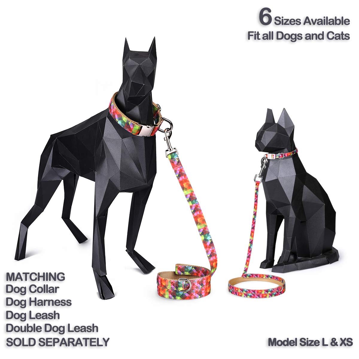 Premium Kaleidoscope Diamond Pet Collar & Leash Set for Cats & Dogs - Adjustable Small, Medium, Large Sizes (XS to XL) - Stylish & Secure for Walks, Training & Outdoor Adventures