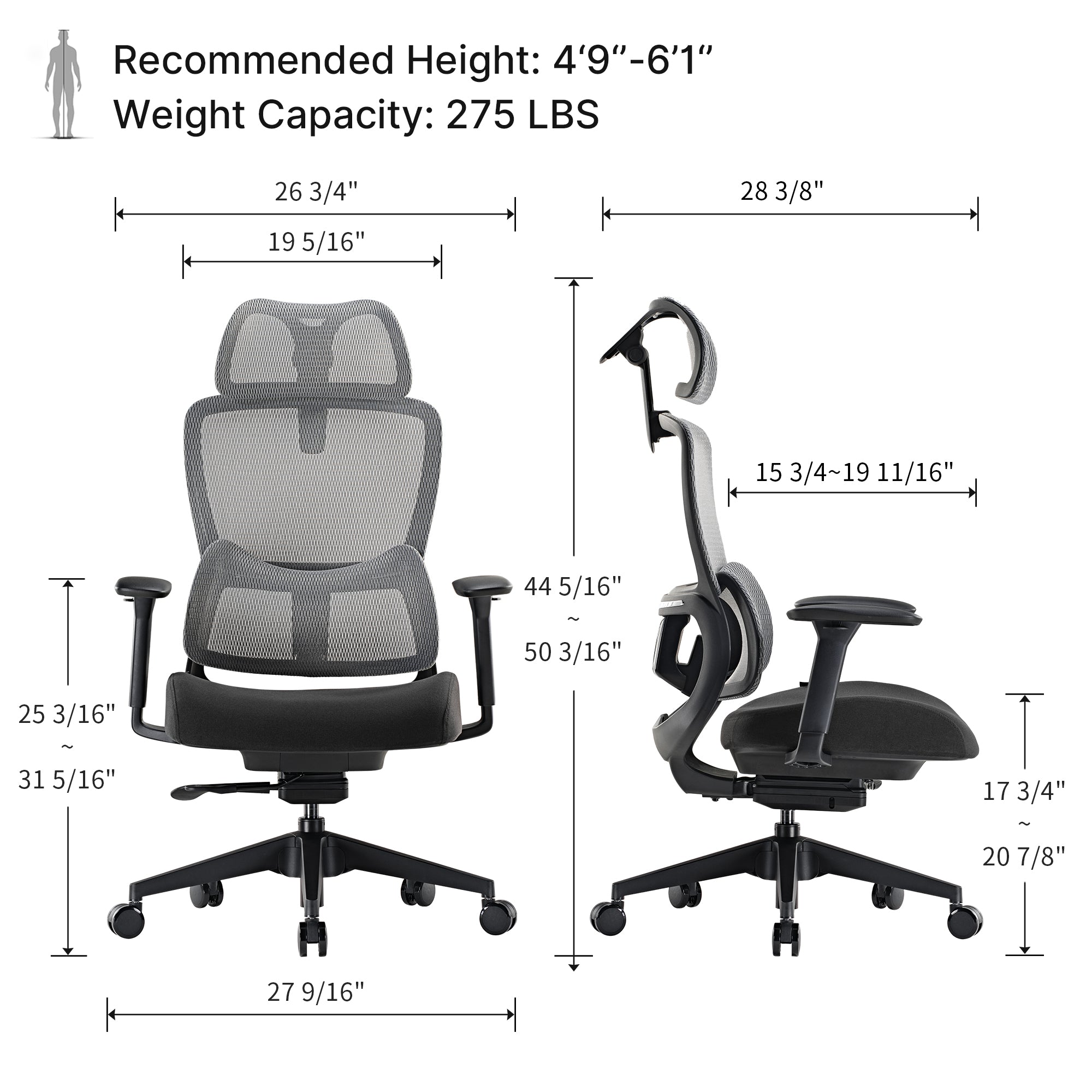 Ergonomic Office Chair with Adjustable Lumbar Support - Comfortable Desk Chair for Home & Office Workspaces - Perfect for Long Hours of Sitting, Gaming, and Remote Work