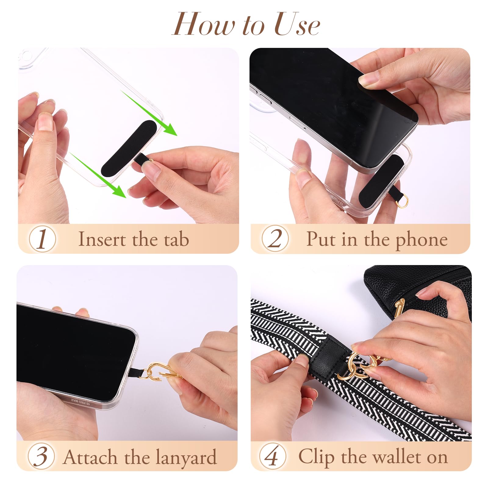 OUTXE Clip and Go Phone Strap with Wallet Crossbody - Detachable Wrist Strap, Anti-Theft Lanyard with Zippered Pouch for iPhone, Samsung & All Smartphones (Bohemian Black) | Perfect for Travel, Shopping & Outdoor Activities