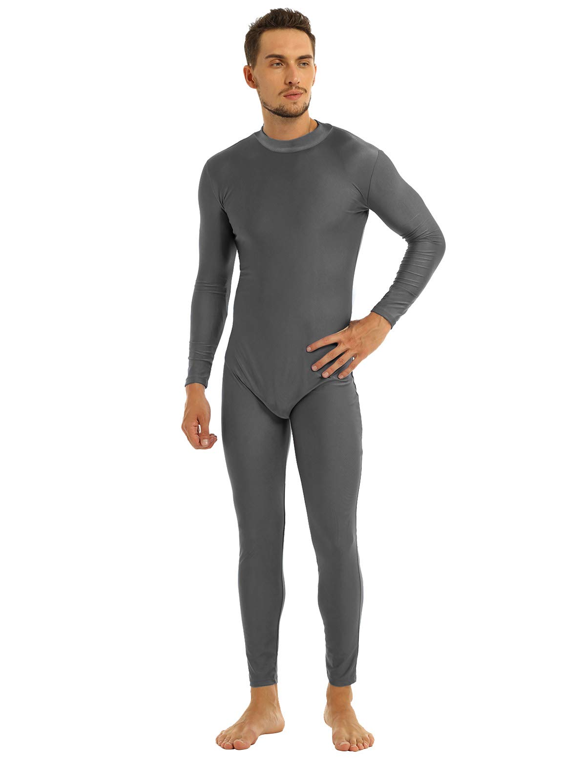 Moily Men's One Piece Turtleneck Long Sleeve Zipper Back Fitness Unitard Bodysuit - Dancewear, Gymnastics, Yoga & Workout Performance Wear for Men