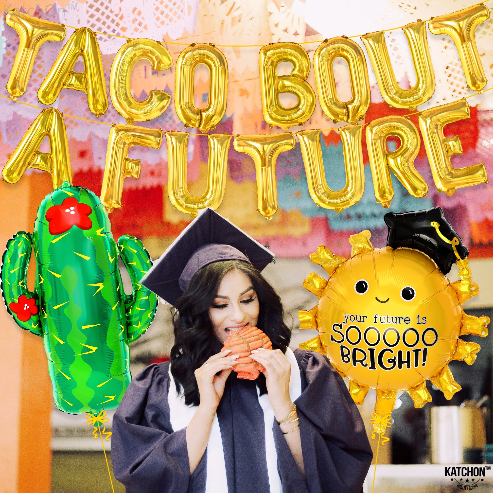 KatchOn Taco Bout a Future Balloons Set - 17-Pack Party Decorations with 29-Inch Cactus & Sun Balloons for Fiesta, Graduation 2025 Celebrations | Perfect for Grad Parties, Mexican-Themed Events & Backyard Decor