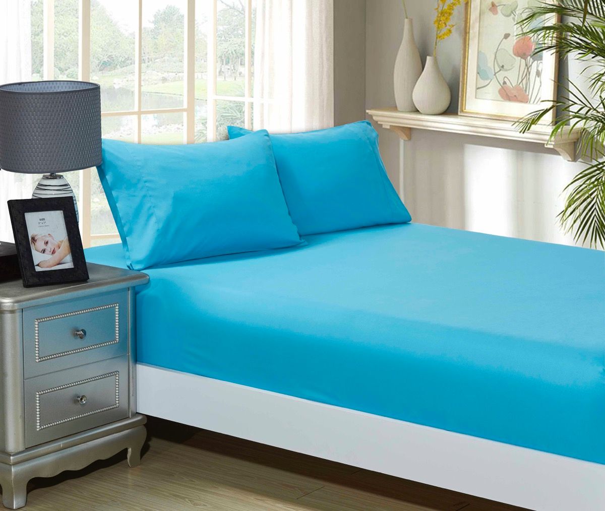 1000TC Ultra Soft Fitted Sheet & Pillowcase Set - Single Size Bed Sheets - Light Blue - Luxury Bedding for Hotels, Dorms & Guest Rooms