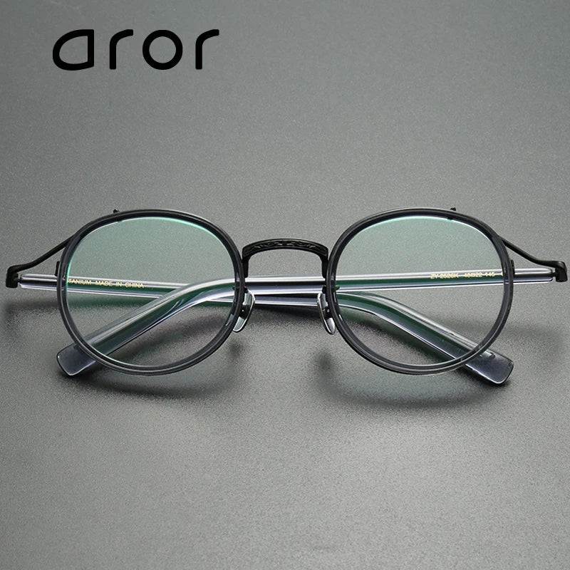 Stylish Aror Men's Full Rim Big Round Titanium Acetate Eyeglasses Frame - Lightweight & Durable for Work, Reading & Fashion (Model 92526)