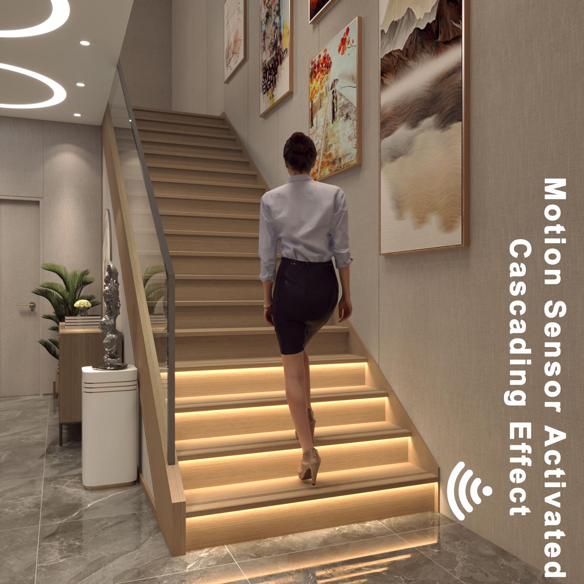 Motion Sensor LED Stair Lights - 12 Step Indoor Staircase Lighting Kit (40 Inch Warm White 3000K) for Home, Hallway, Bedroom & Stairway Safety Lighting