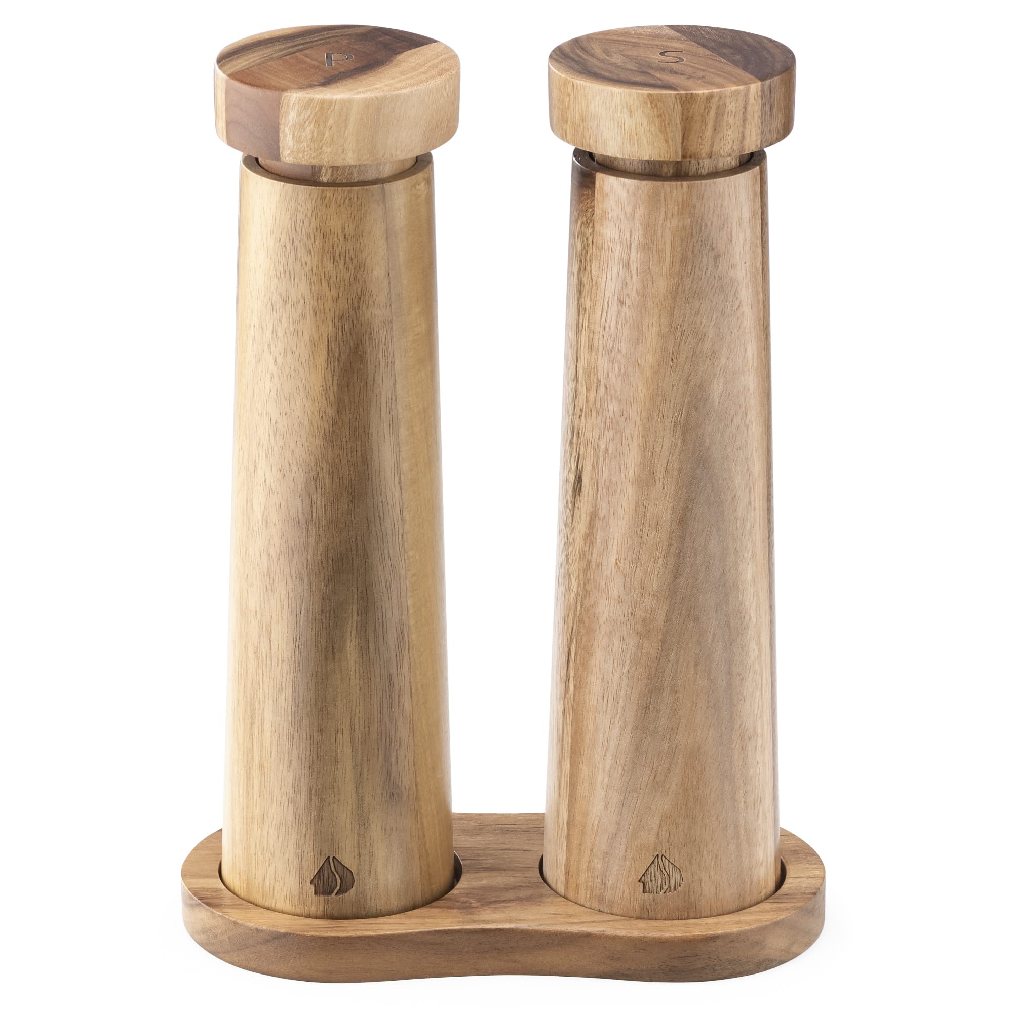 Premium Acacia Wood Salt and Pepper Grinder Set with Ceramic Core - Adjustable Coarseness, Includes Wooden Tray - Ideal for Home Kitchen, Restaurant Dining & Gourmet Cooking