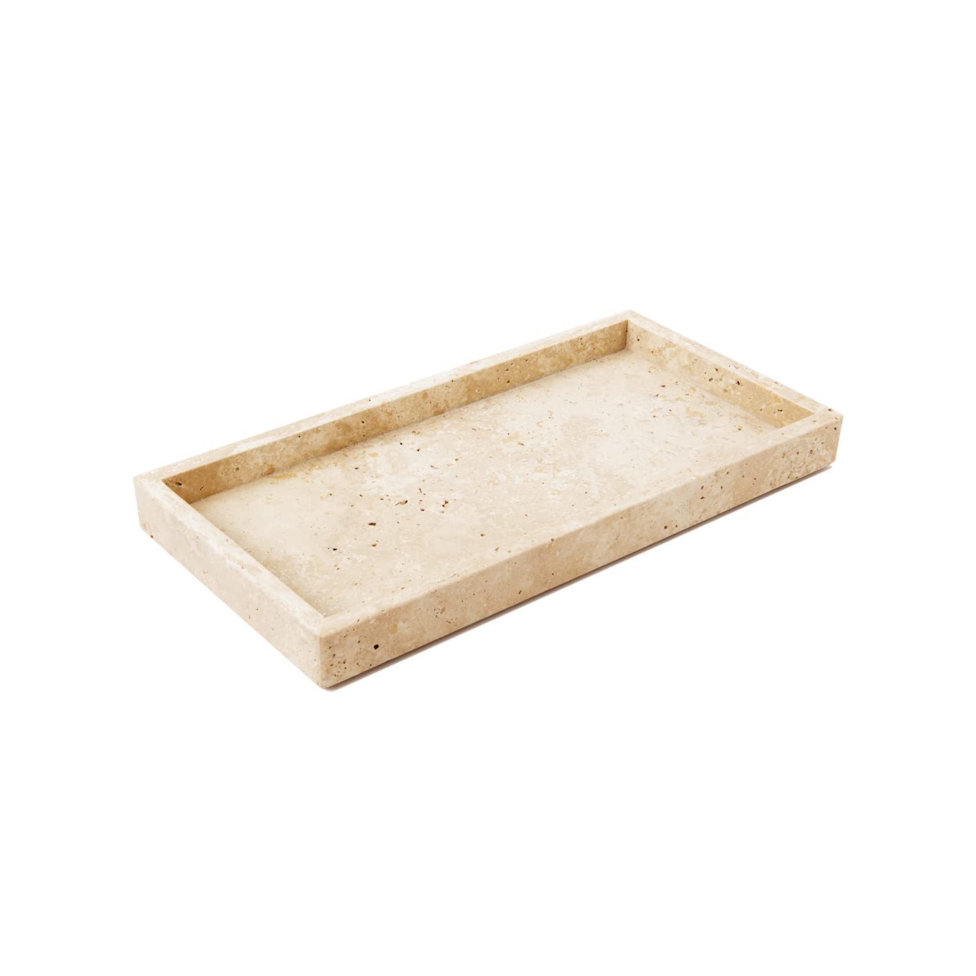 Italian 100% Marble Vanity Tray (12x6 Inches) - Premium Bathroom Counter Organizer, Kitchen Jewelry Holder, Dresser Decor & Coffee Table Serving Tray - Elegant Beige Travertine Stone for Home Decor & Gift Giving