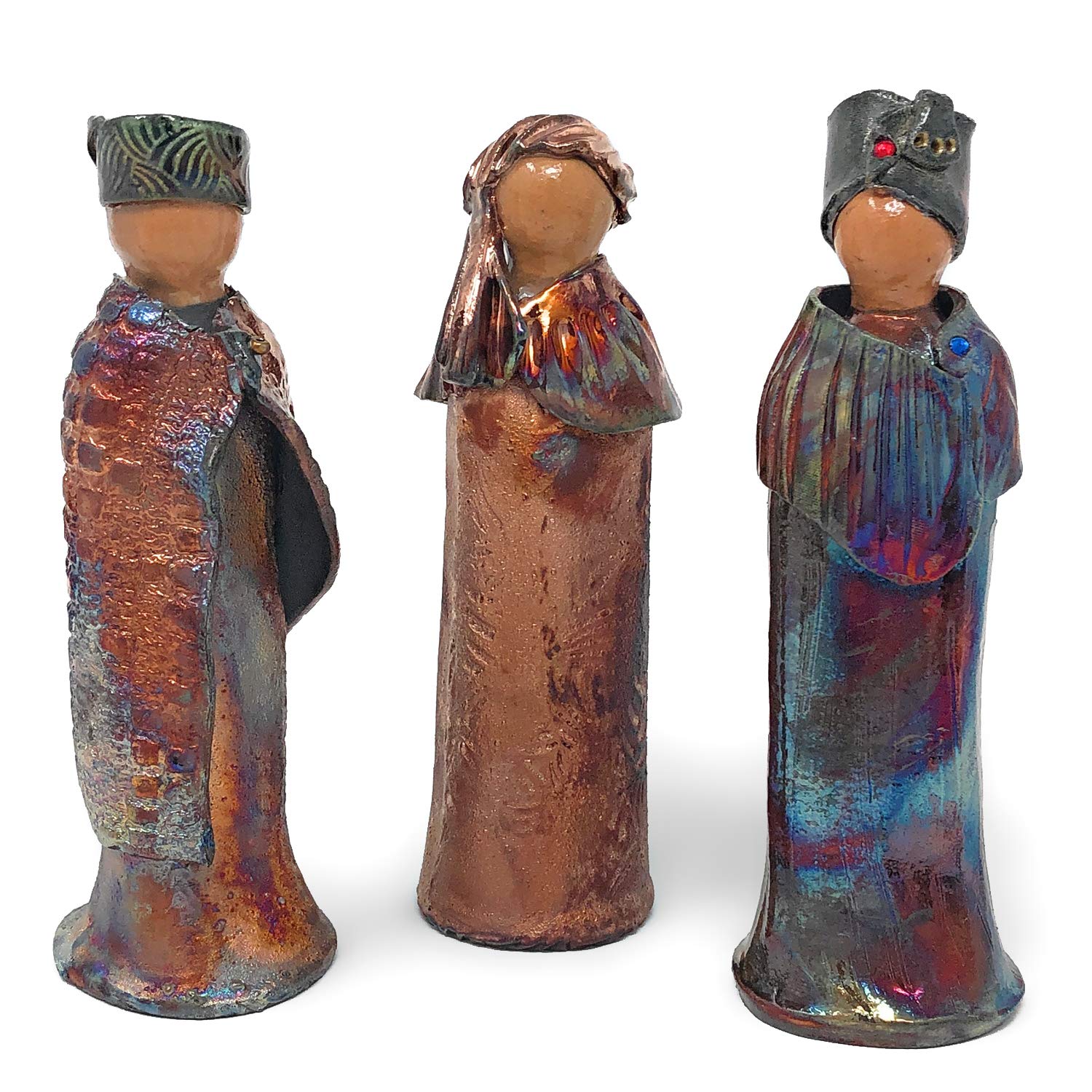 Handmade Raku Pottery 3-Piece Magi Nativity Set - Unique Christmas Nativity Scene Decor for Home, Church & Holiday Display