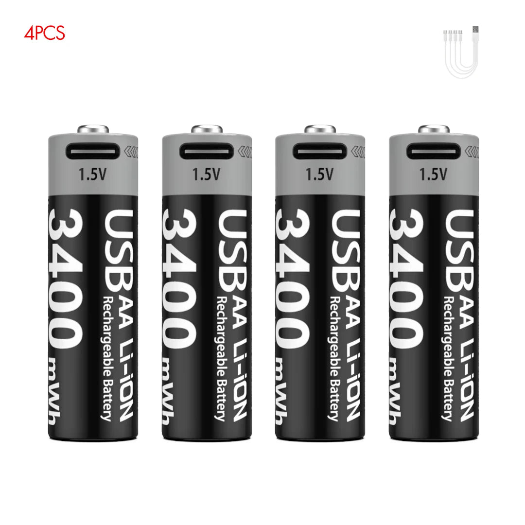 MATOV 1.5V AA 3400mWh USB-C Rechargeable Lithium Batteries - 4 Pack, Long Lasting Power for Hunting Cameras, Smart Door Locks, Remote Controls, Wireless Mice & Microphones - Perfect for Outdoor Gear & Smart Home Devices